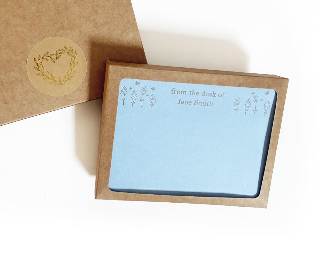 Custom Desktop Stationery | Wildflower Letterpress Scalloped Flat Note Card Set