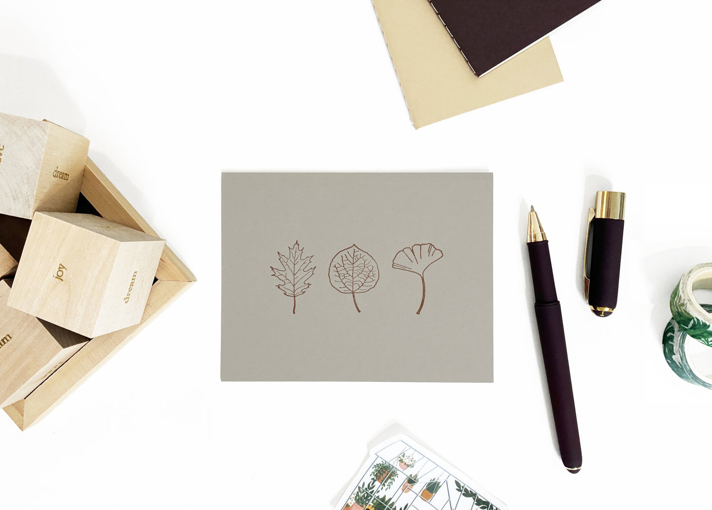 Leaf Trio Letterpress Greeting Card | Botanical Card