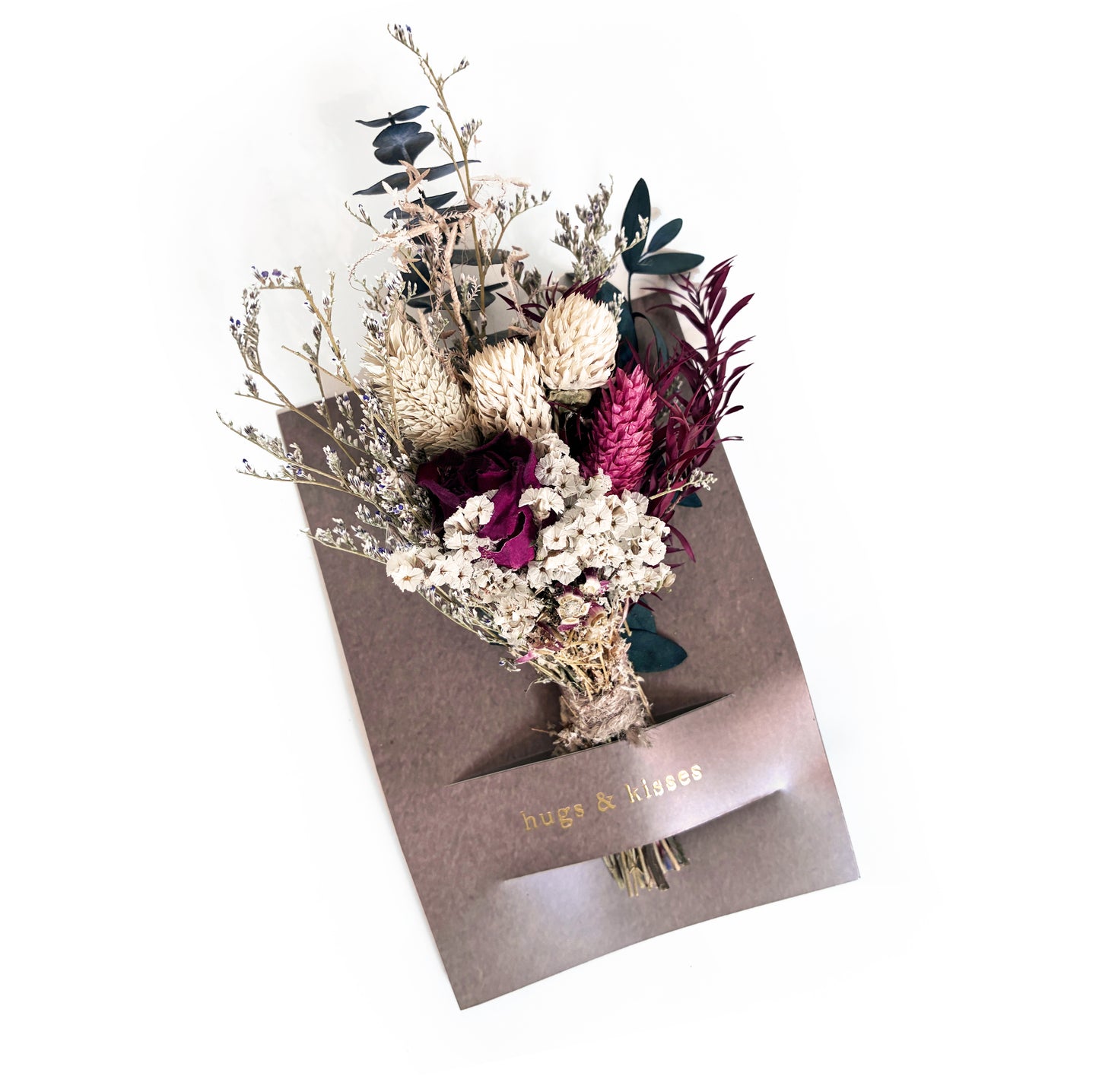 Hugs & Kisses Mini Bouquet Card | Dried Floral Greeting