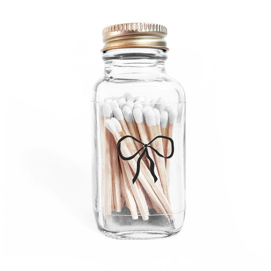 Vintage Bow 2" White Match Jar | Classic Match Holder