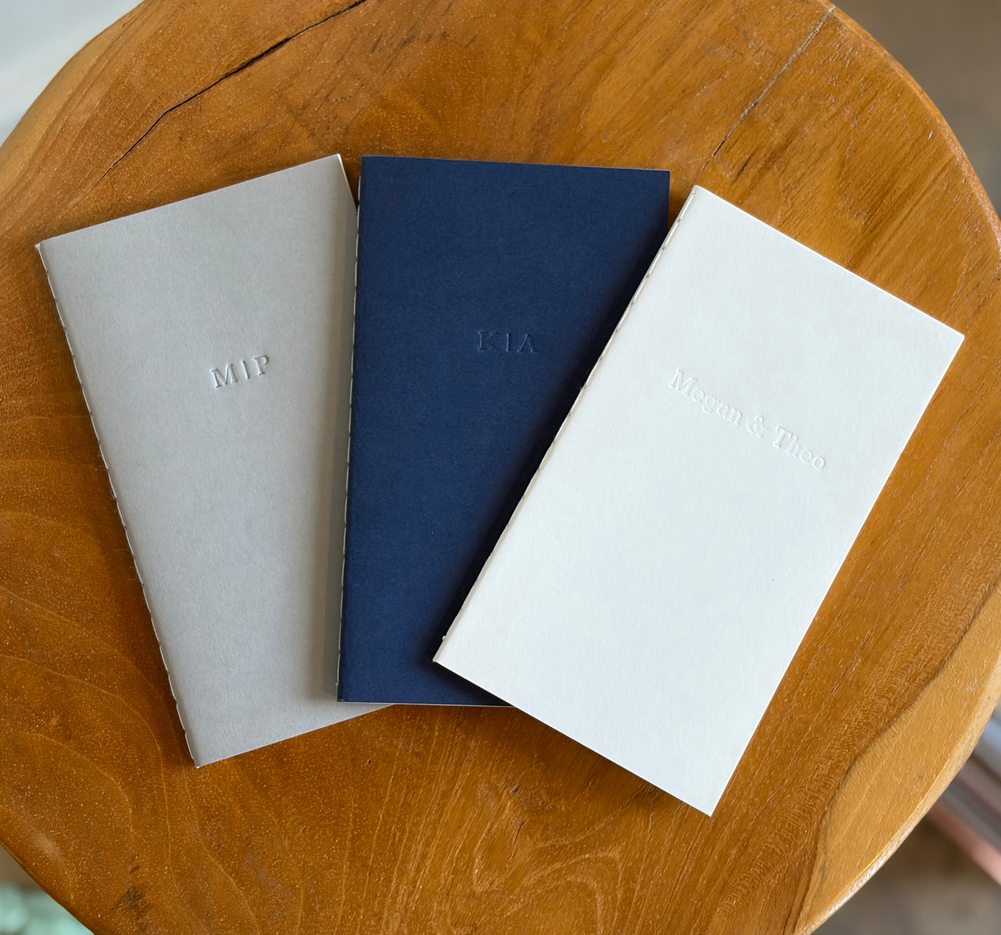 Custom Text Blind Debossed Mini Saddle Stitch Notebook