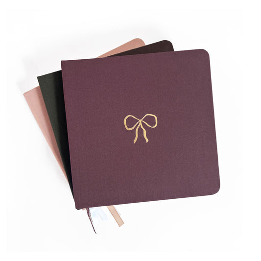 Vintage Bow Foil Embossed Square Linen Notebook