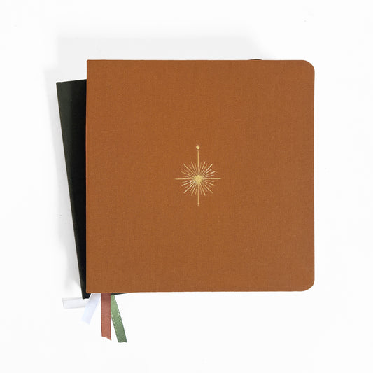 Compass Rose Foil Embossed Marigold Square Linen Notebook