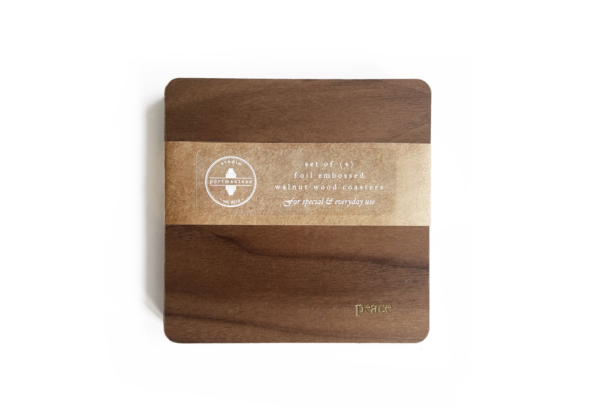 Foil Embossed Walnut Wood Coaster Set - Studio Portmanteau