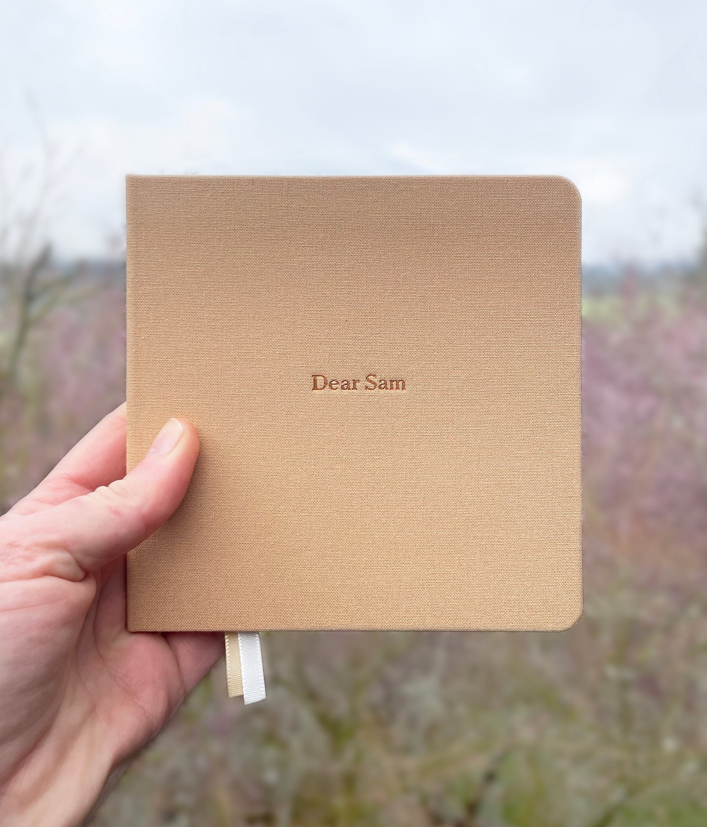Custom Text Foil Embossed Square Linen Notebook | Earth Tones