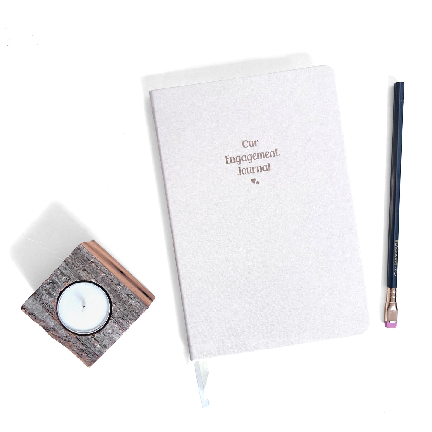 Engagement Journal Foil Embossed Linen Notebook | Gold & Cream