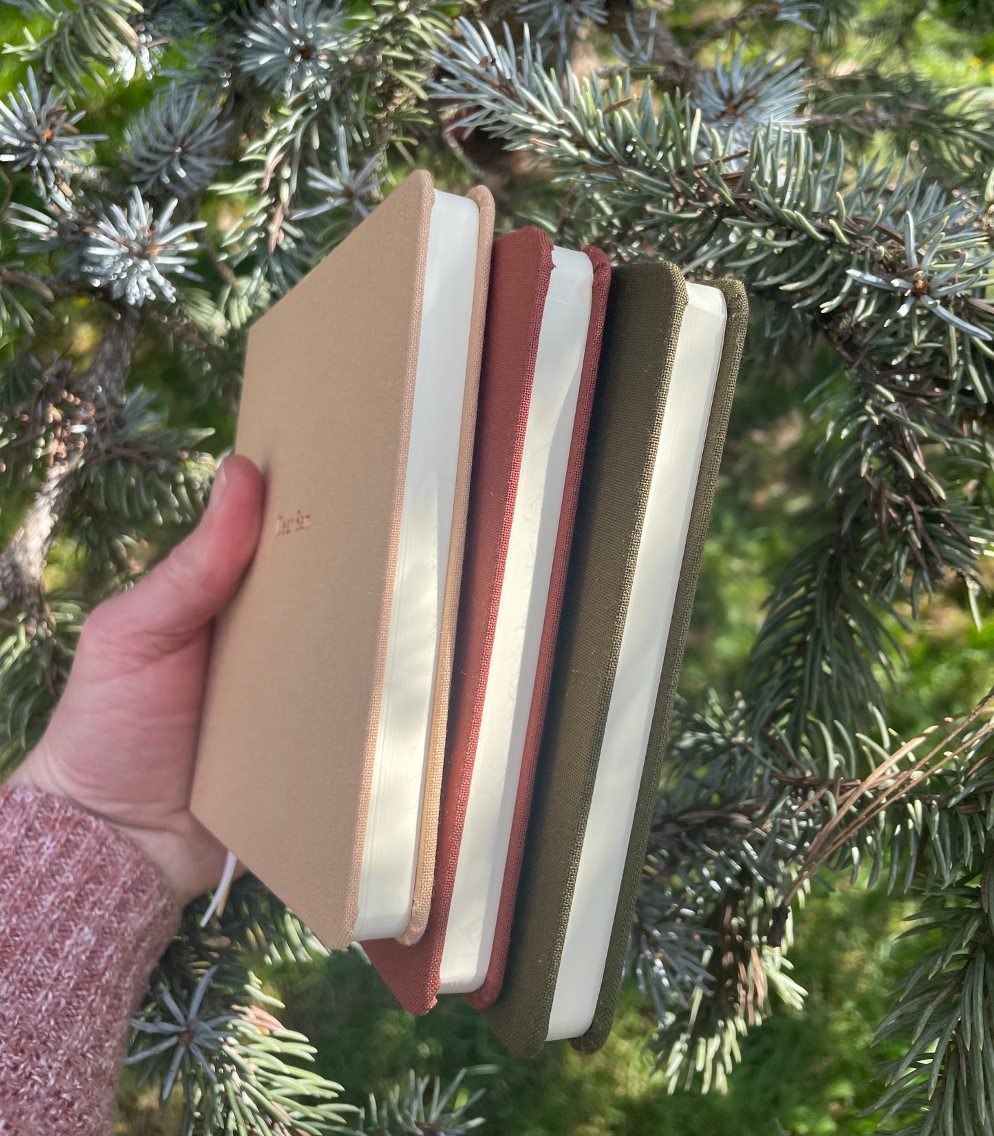 Custom Text Foil Embossed Square Linen Notebook | Earth Tones