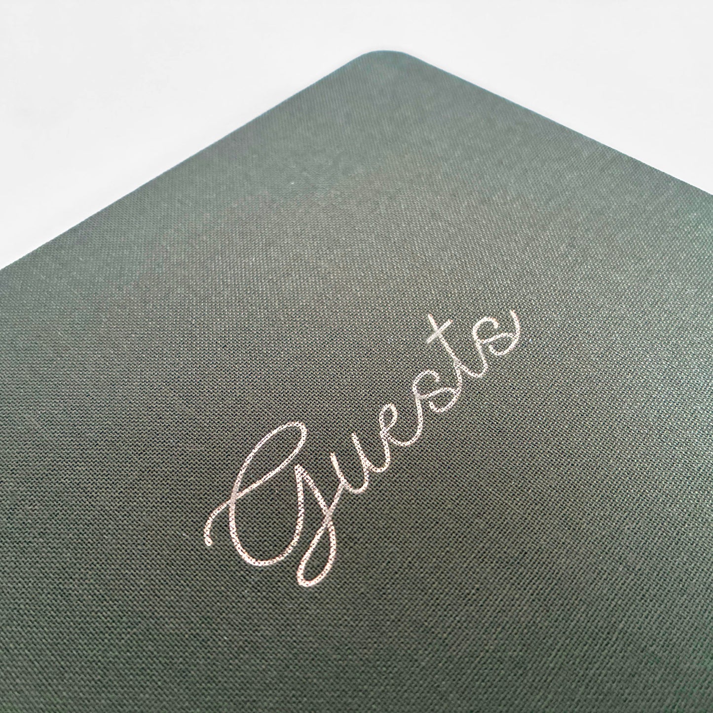 Foil Embossed Square Linen Guestbook | Gold on Olive