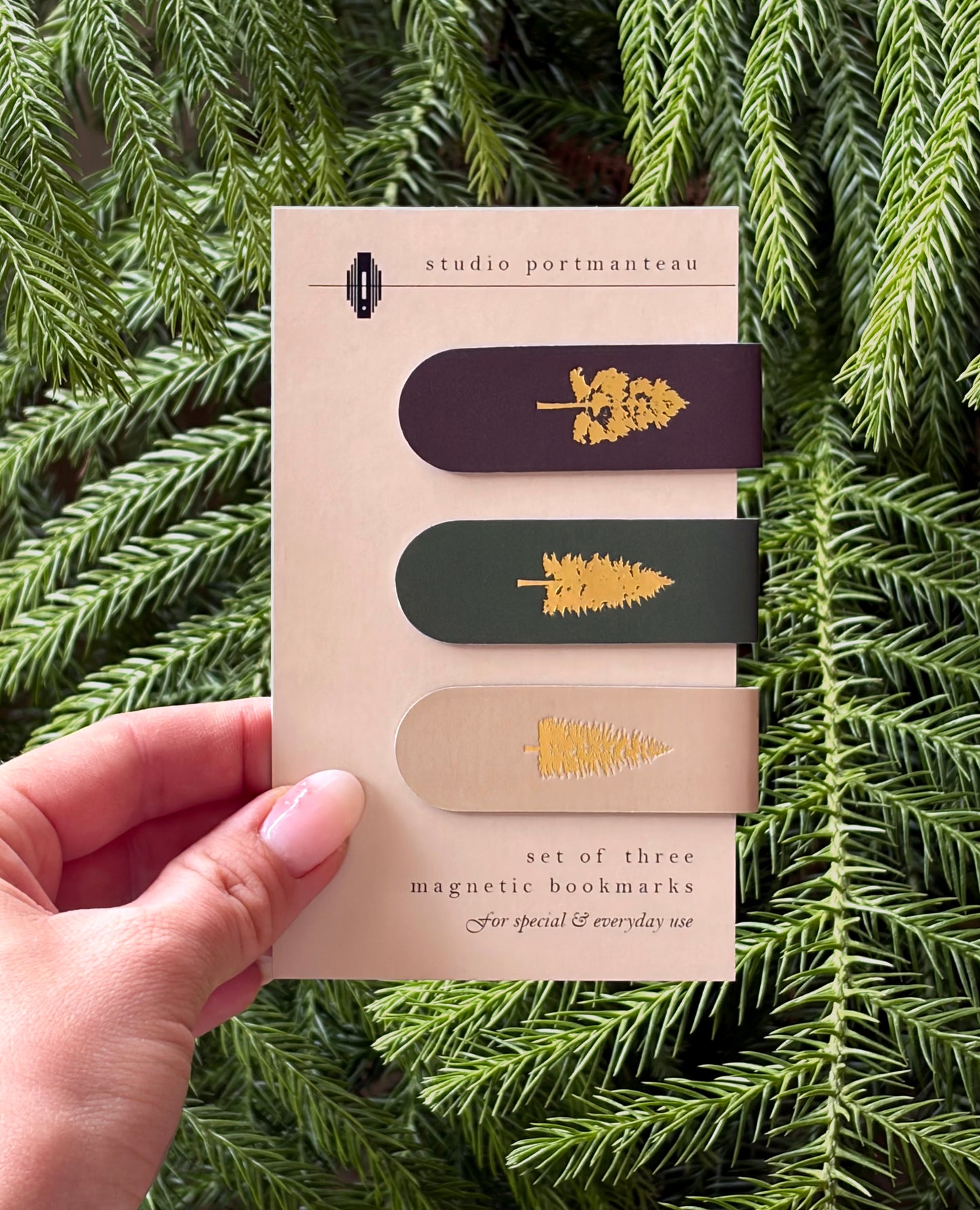 Pine Trees Gold Foil Magnetic Bookmark Trio | Forest Gift