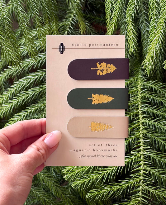 Pine Trees Gold Foil Magnetic Bookmark Trio | Forest Gift