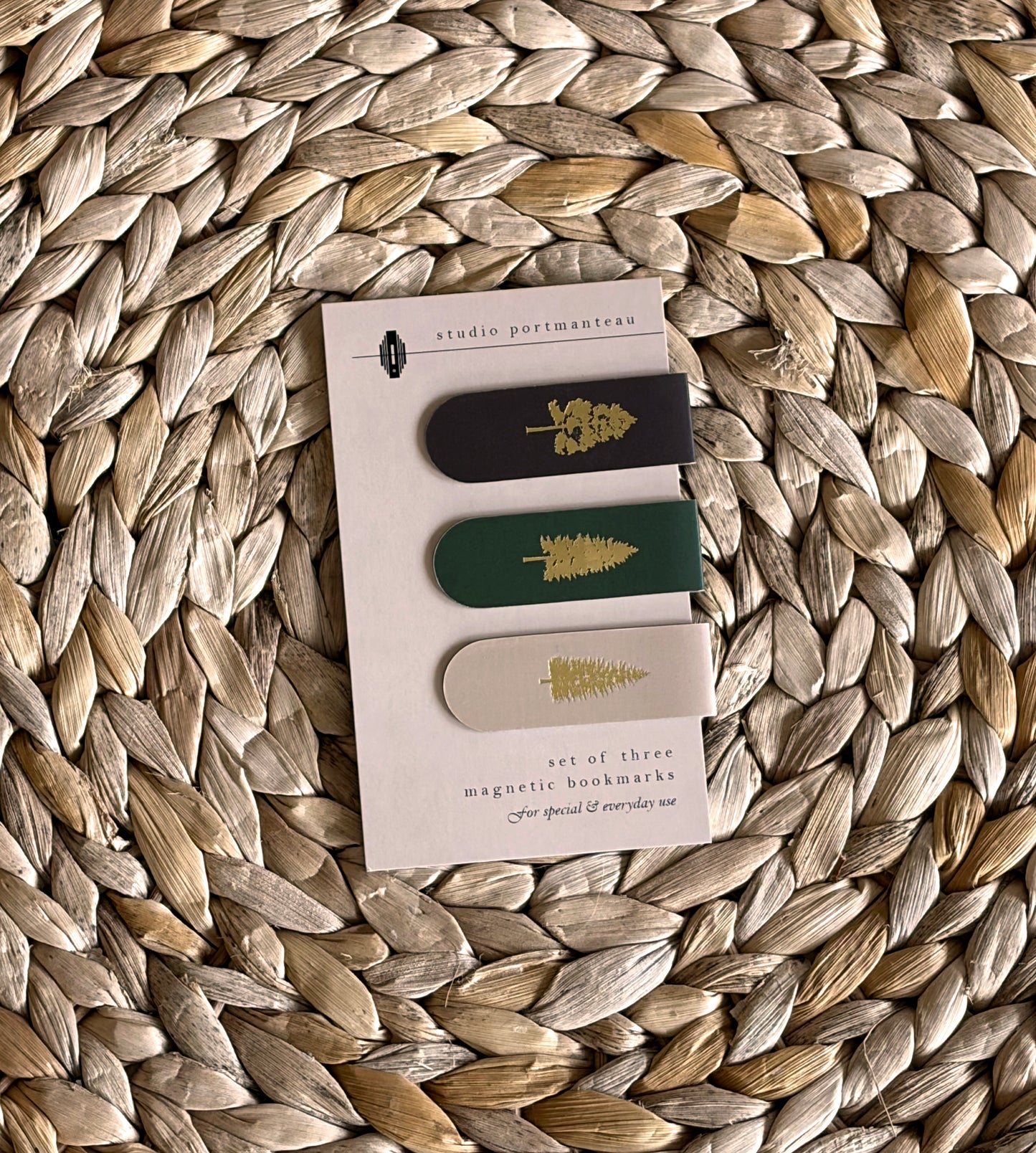 Pine Trees Gold Foil Magnetic Bookmark Trio | Forest Gift