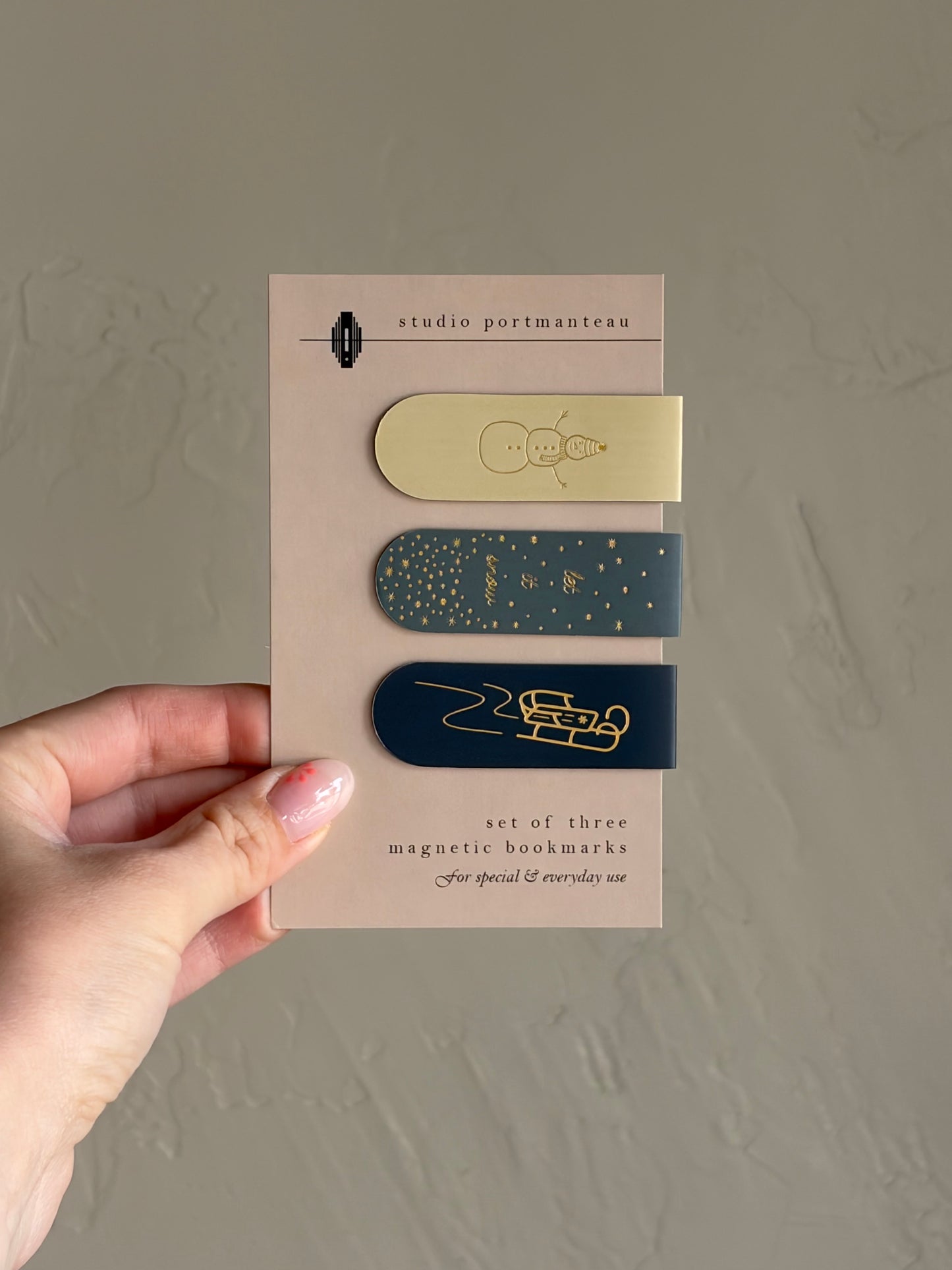 Let it Snow Gold Foil Magnetic Bookmark Trio | Cozy Gift