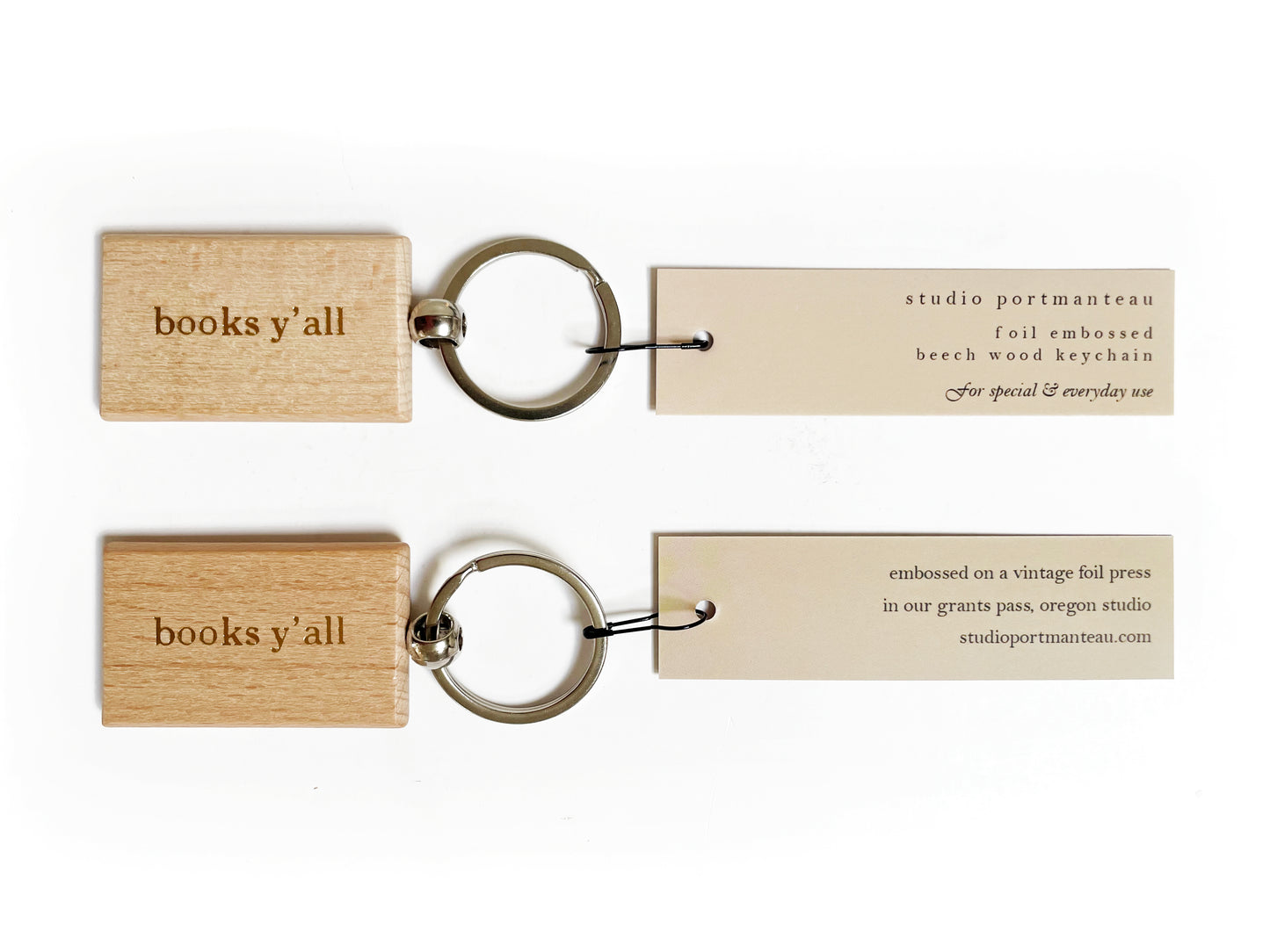 Foil Embossed Custom Text Beech Wood Keychain - Studio Portmanteau