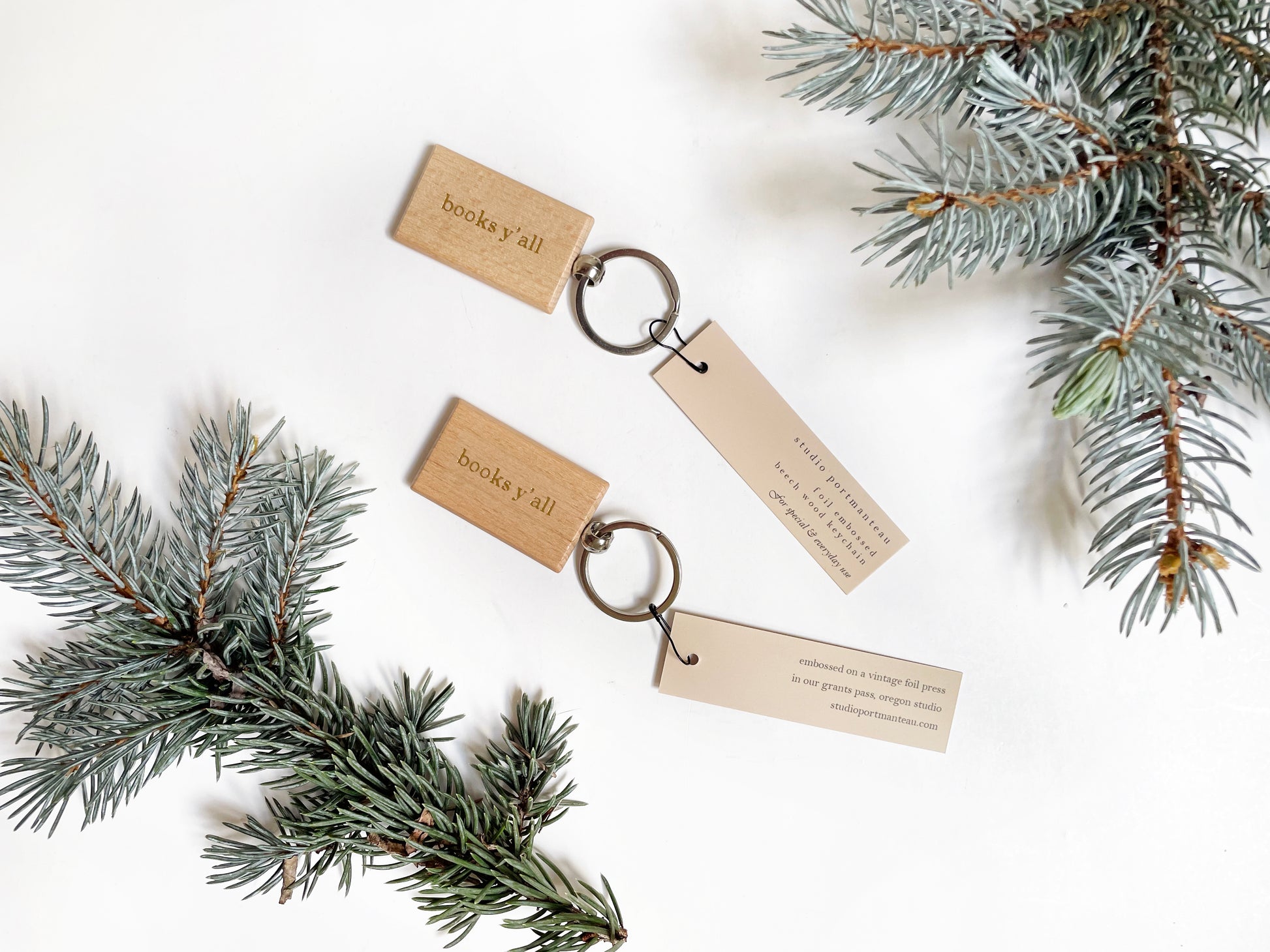 Foil Embossed Custom Text Beech Wood Keychain - Studio Portmanteau