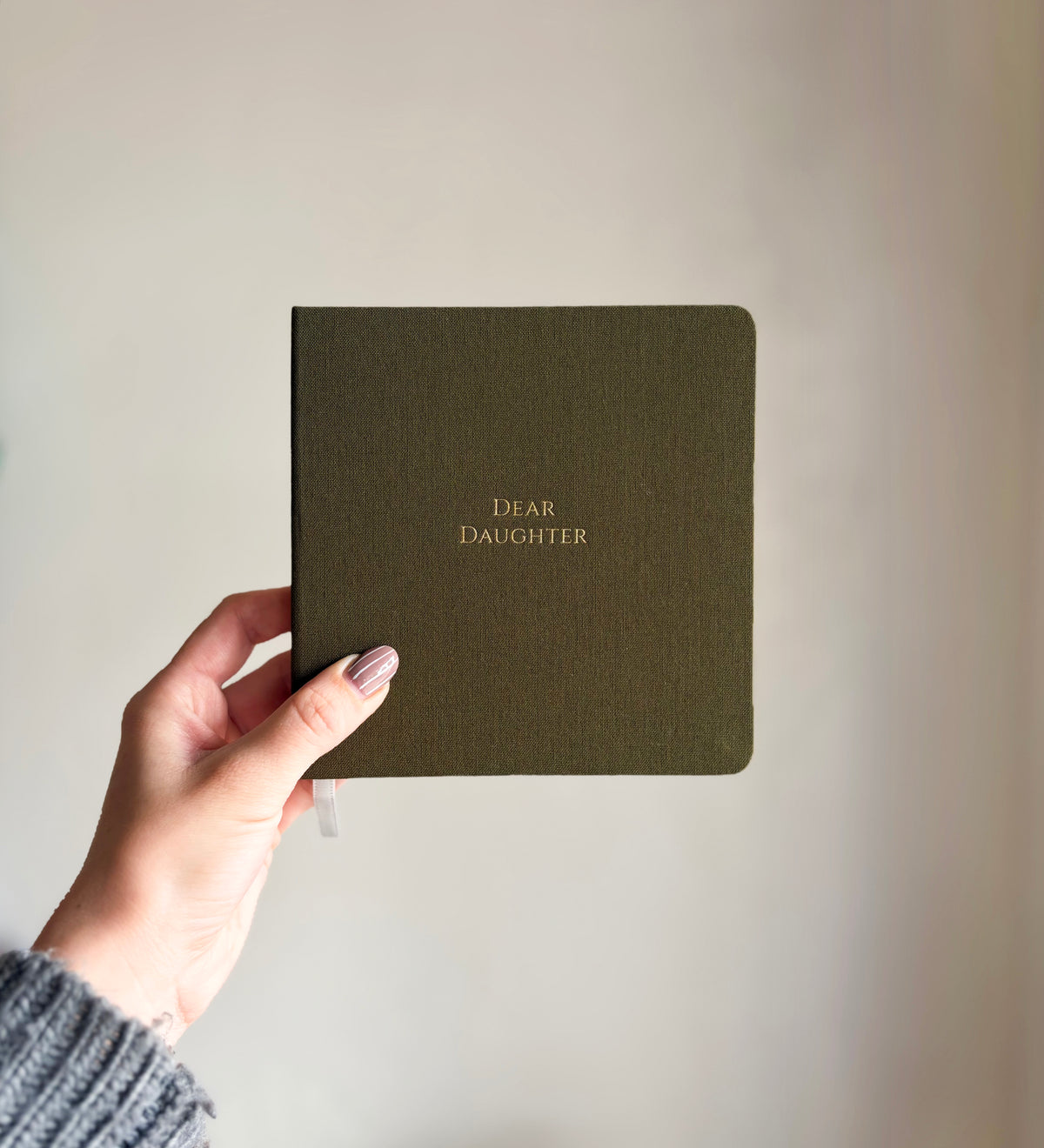 Dear Daughter Foil Embossed Square Linen Notebook | Gold on Olive