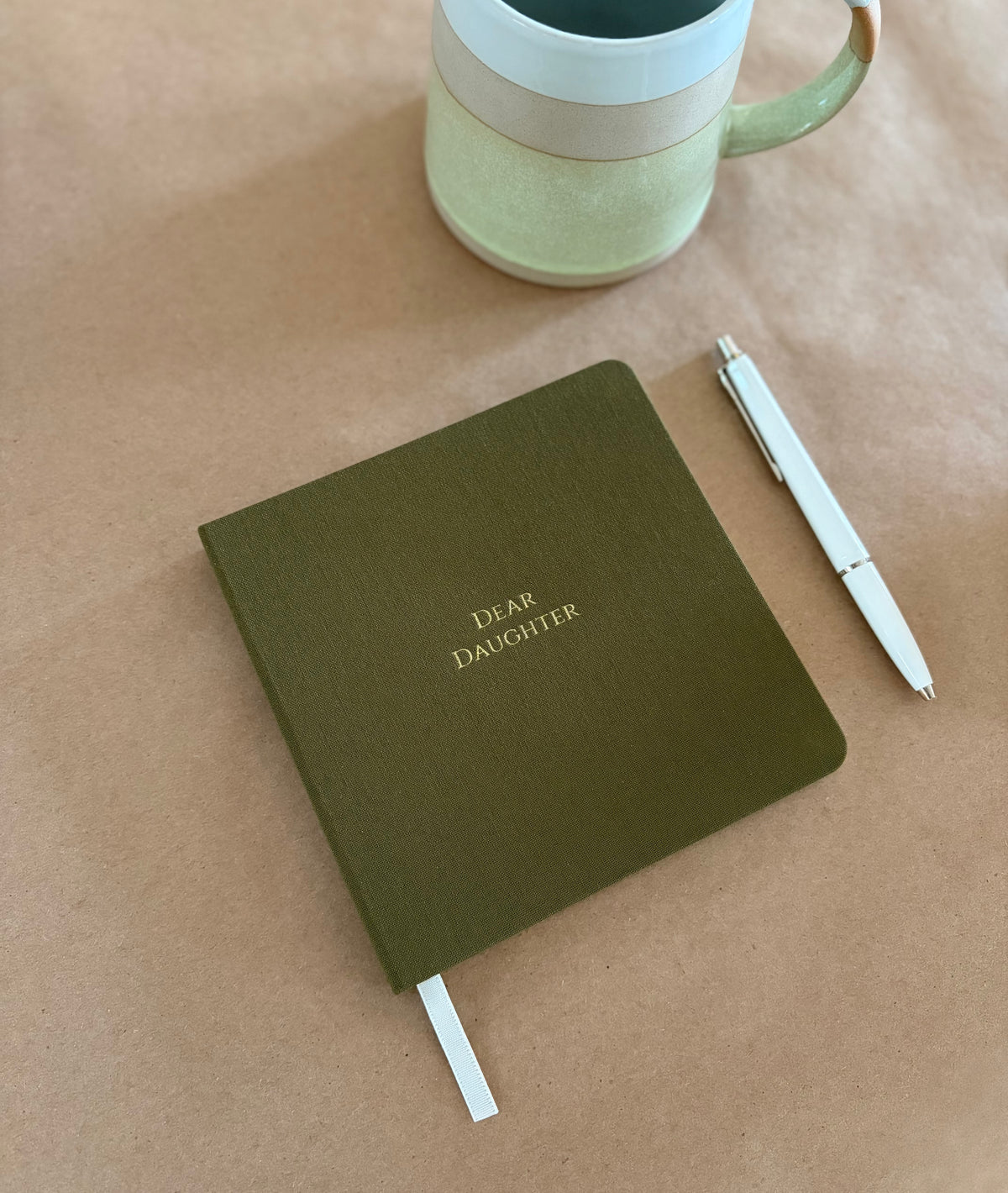 Dear Daughter Foil Embossed Square Linen Notebook | Gold on Olive