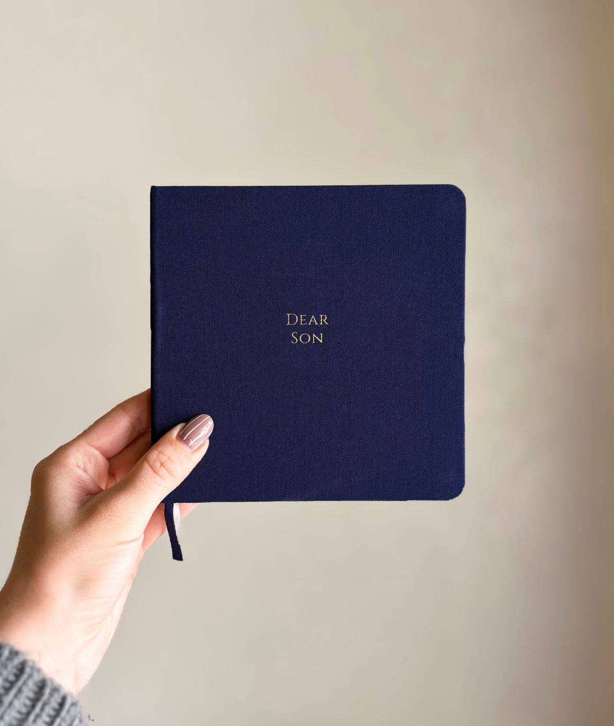 Dear Son Foil Embossed Square Linen Notebook | Gold on Navy Blue