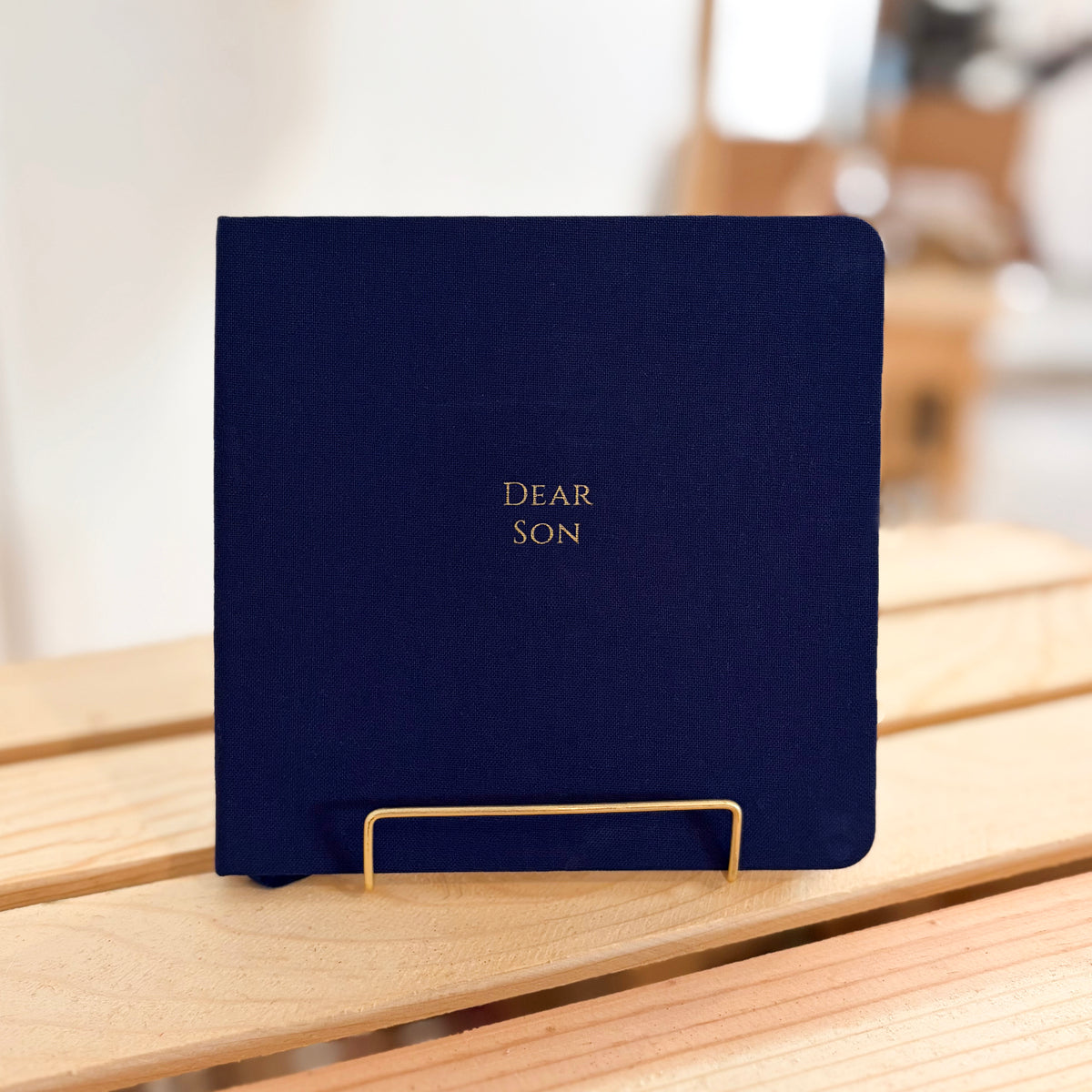 Dear Son Foil Embossed Square Linen Notebook | Gold on Navy Blue