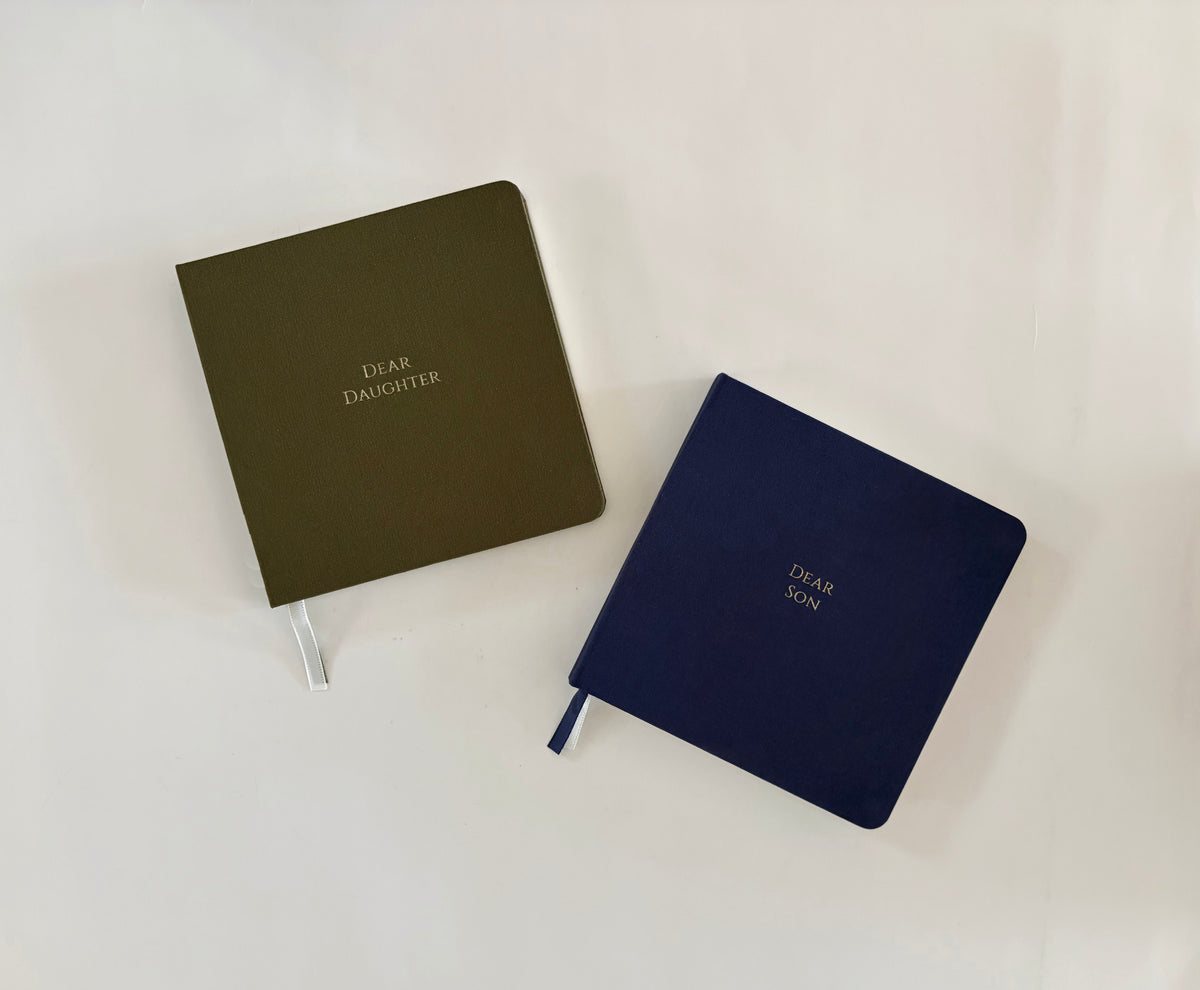 Dear Son Foil Embossed Square Linen Notebook | Gold on Navy Blue