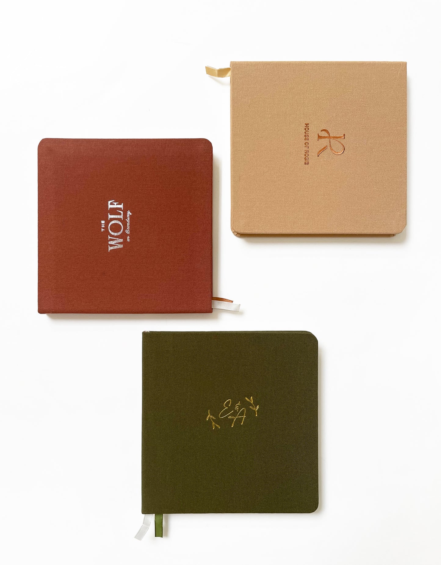 Custom Logo Foil Embossed Square Linen Notebooks | Earth Tones