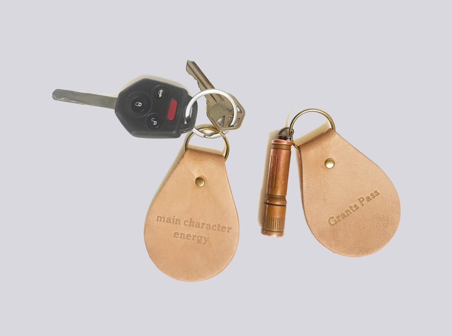 Custom Text Debossed Genuine Leather Keychain | Bag Charm