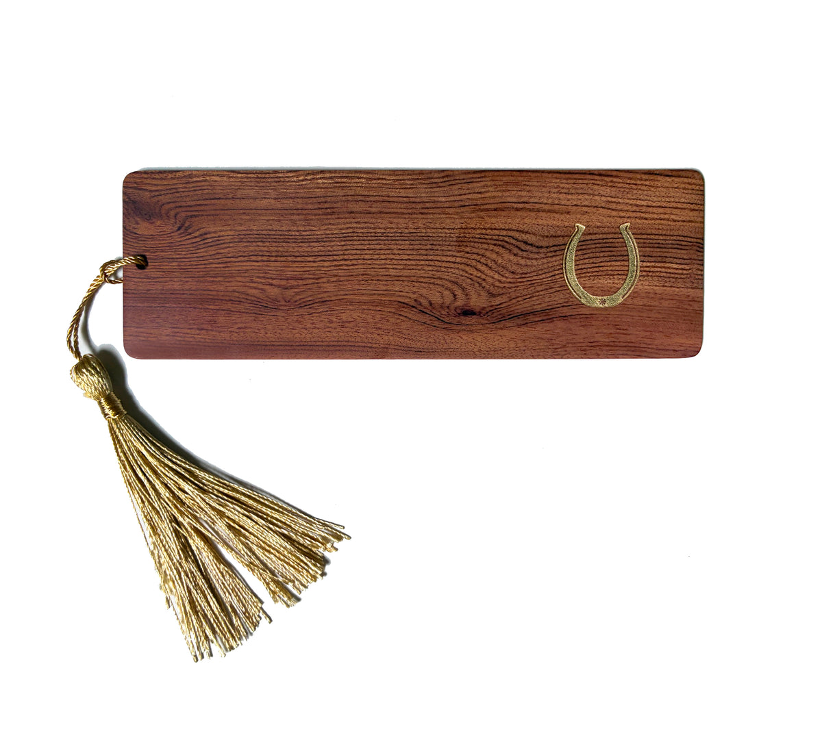 Lucky Horseshoe Gold Foil Engraved Walnut Wood Bookmark