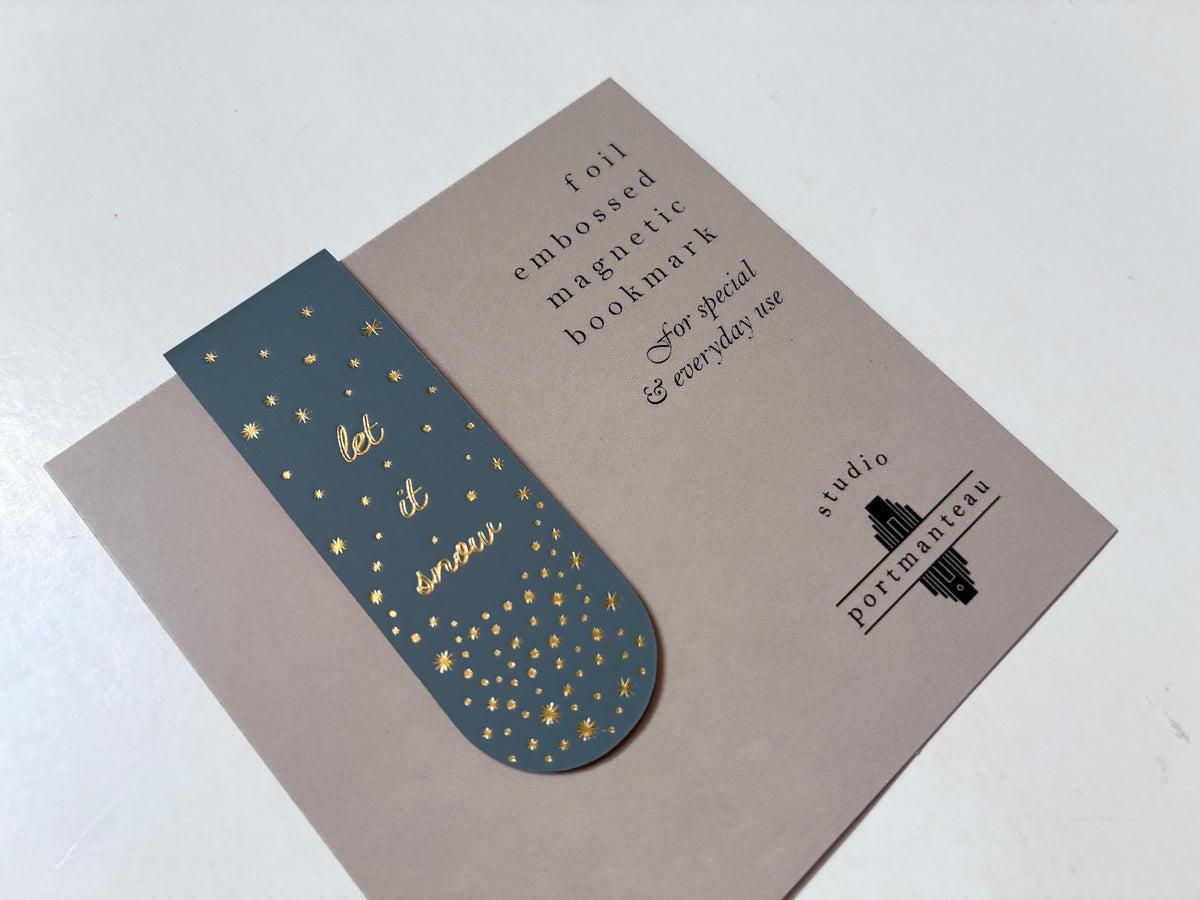 Let It Snow Gold Foil Embossed Magnetic Bookmark | Cozy Winter Book Lover Gift