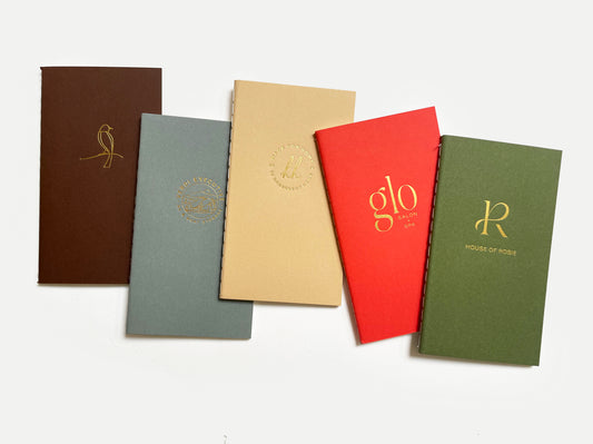 Custom Logo Foil Embossed Mini Saddle Stitch Notebooks - Earth Tones