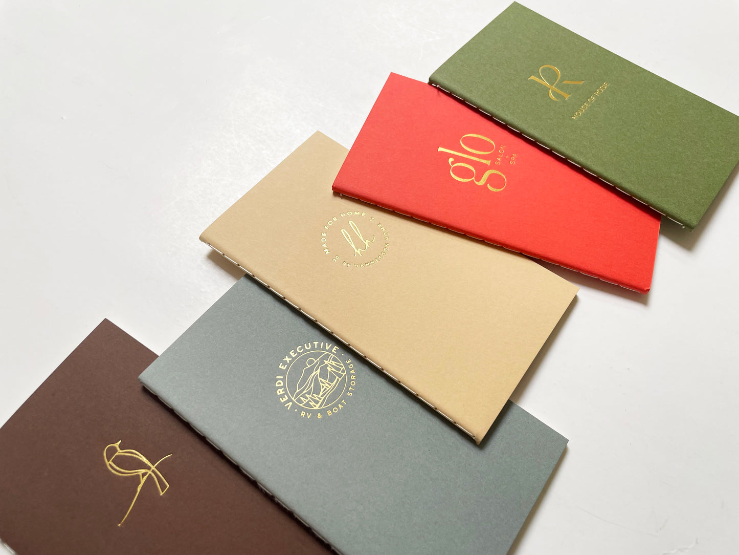 Custom Logo Foil Embossed Mini Saddle Stitch Notebooks - Earth Tones