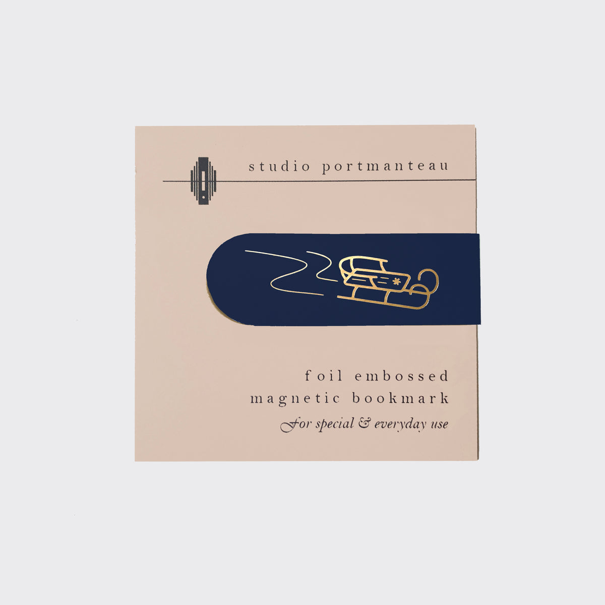 Snowy Sled Gold Foil Embossed Magnetic Bookmark | Hygge Book Lover Gift