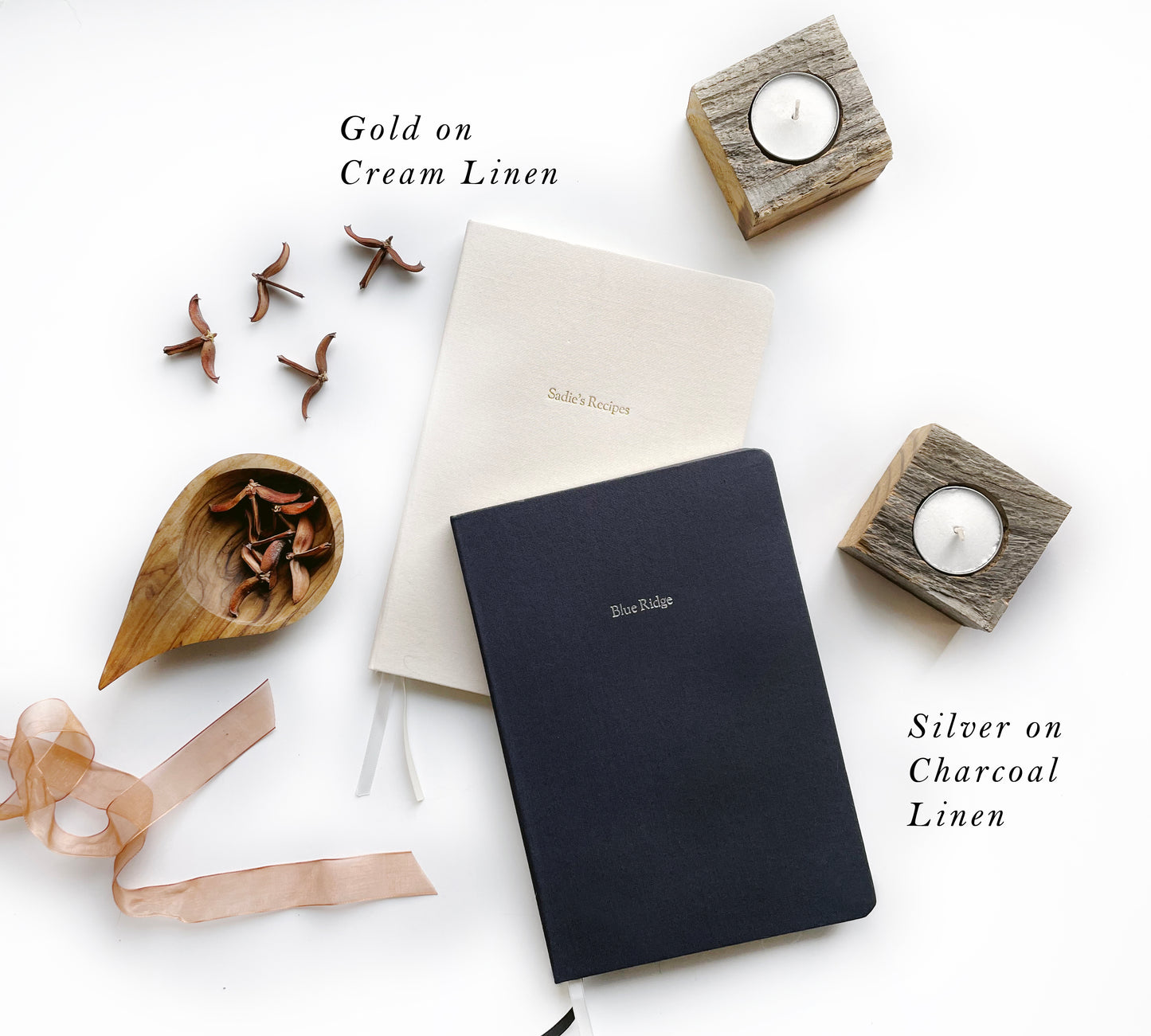 Custom Text Foil Embossed Linen Notebook | Neutral Hues