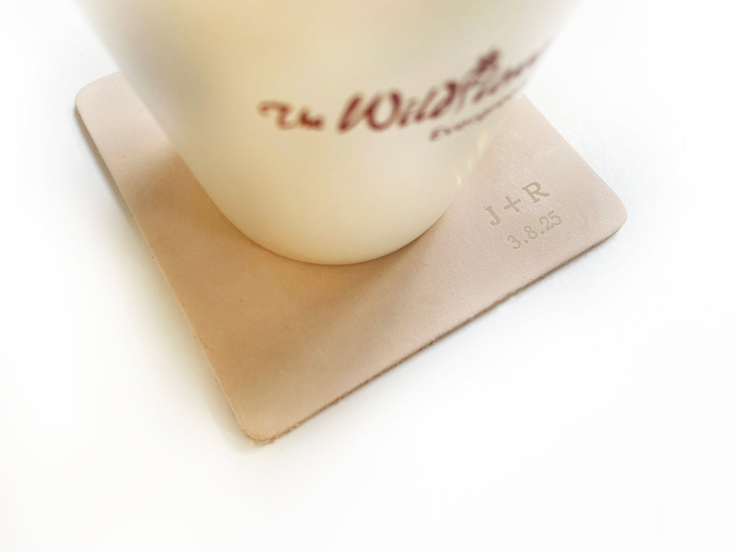 Custom Text Debossed Genuine Leather Beverage Coaster Set