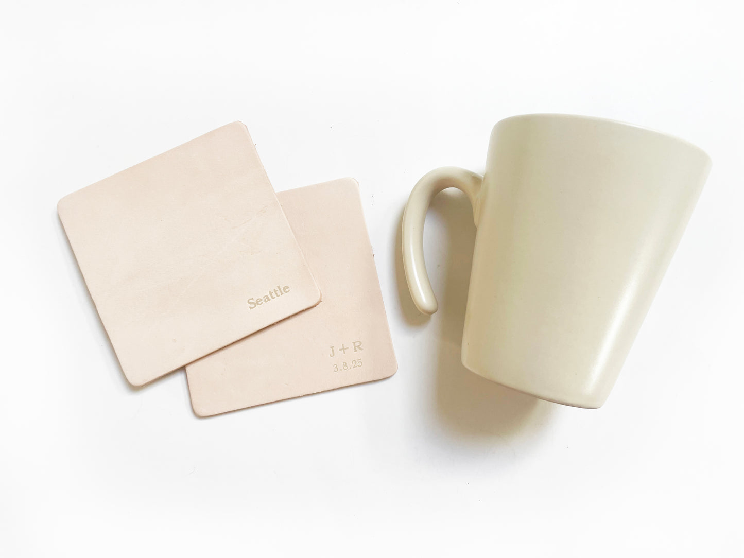 Custom Text Debossed Genuine Leather Beverage Coaster Set