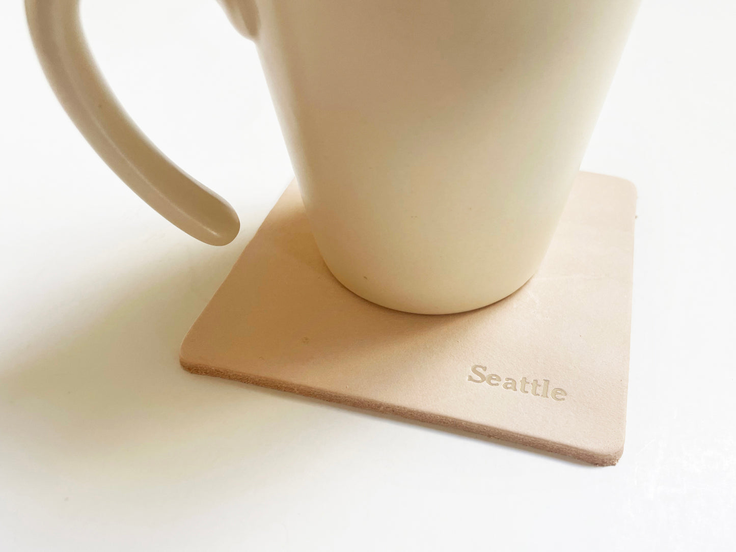 Custom Text Debossed Genuine Leather Beverage Coaster Set