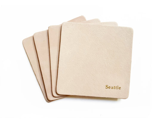 Custom Text Foil Embossed Leather Coasters