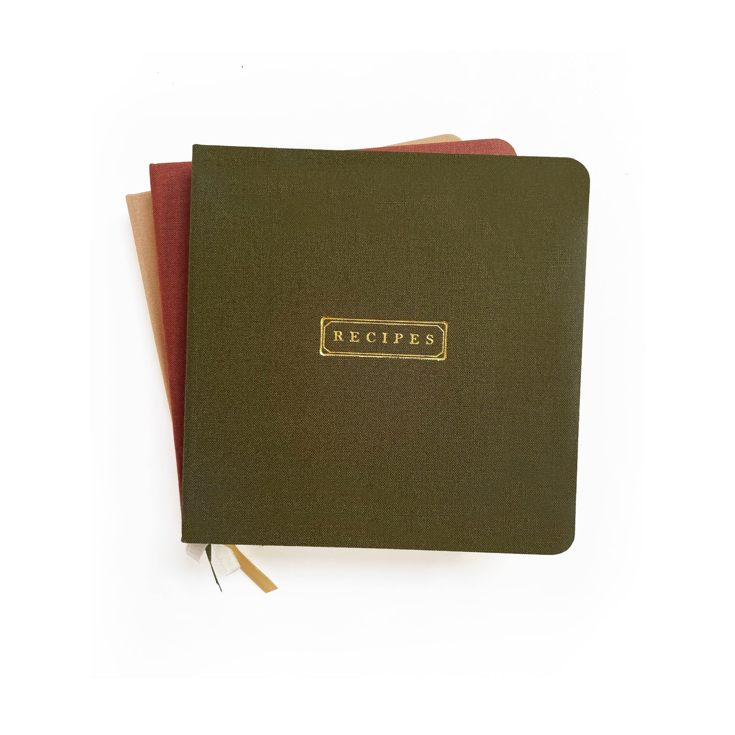 Recipes Foil Embossed Square Linen Notebook | Earth Tones