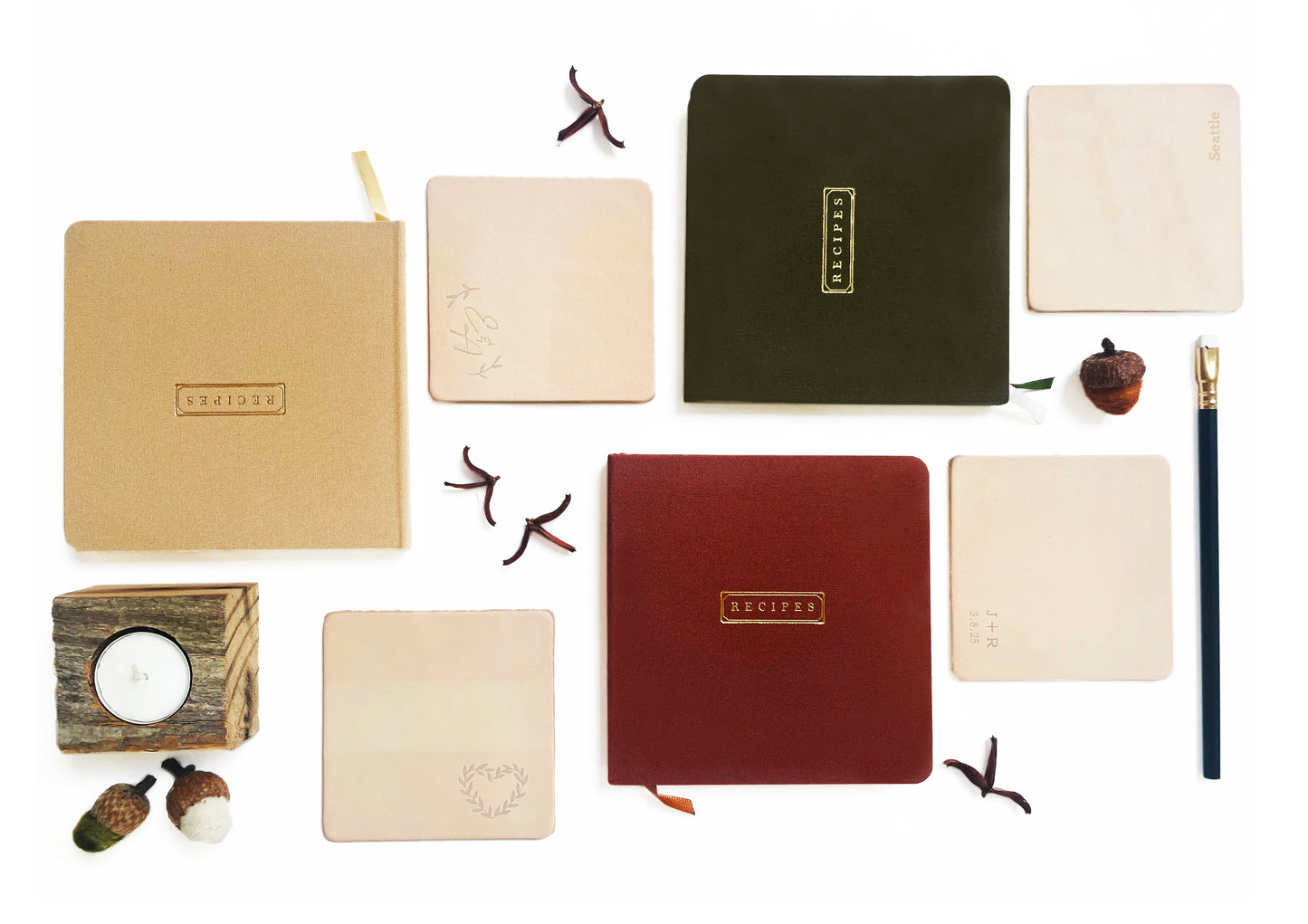Custom Text Debossed Genuine Leather Beverage Coaster Set