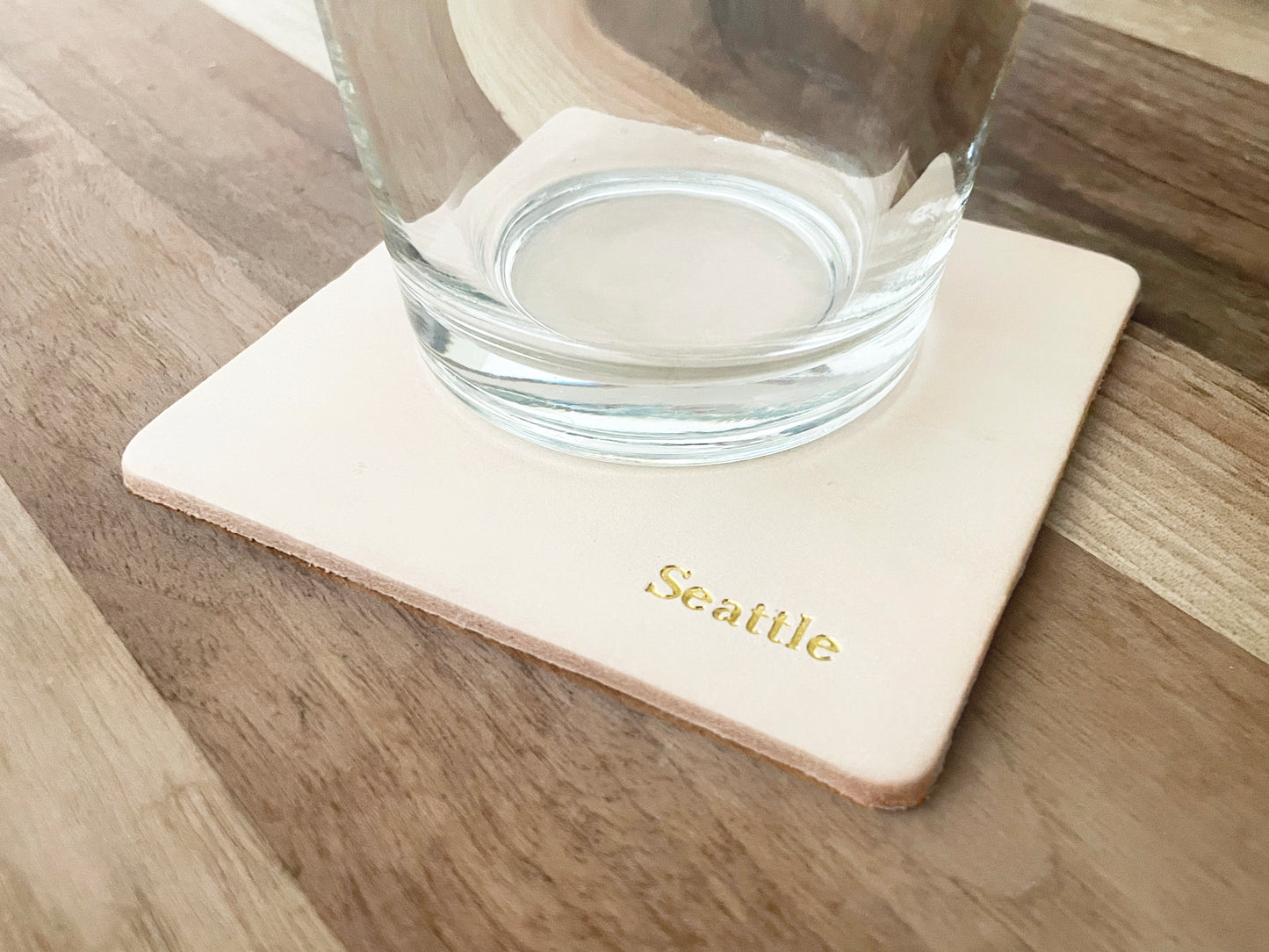 Custom Text Foil Embossed Leather Coasters
