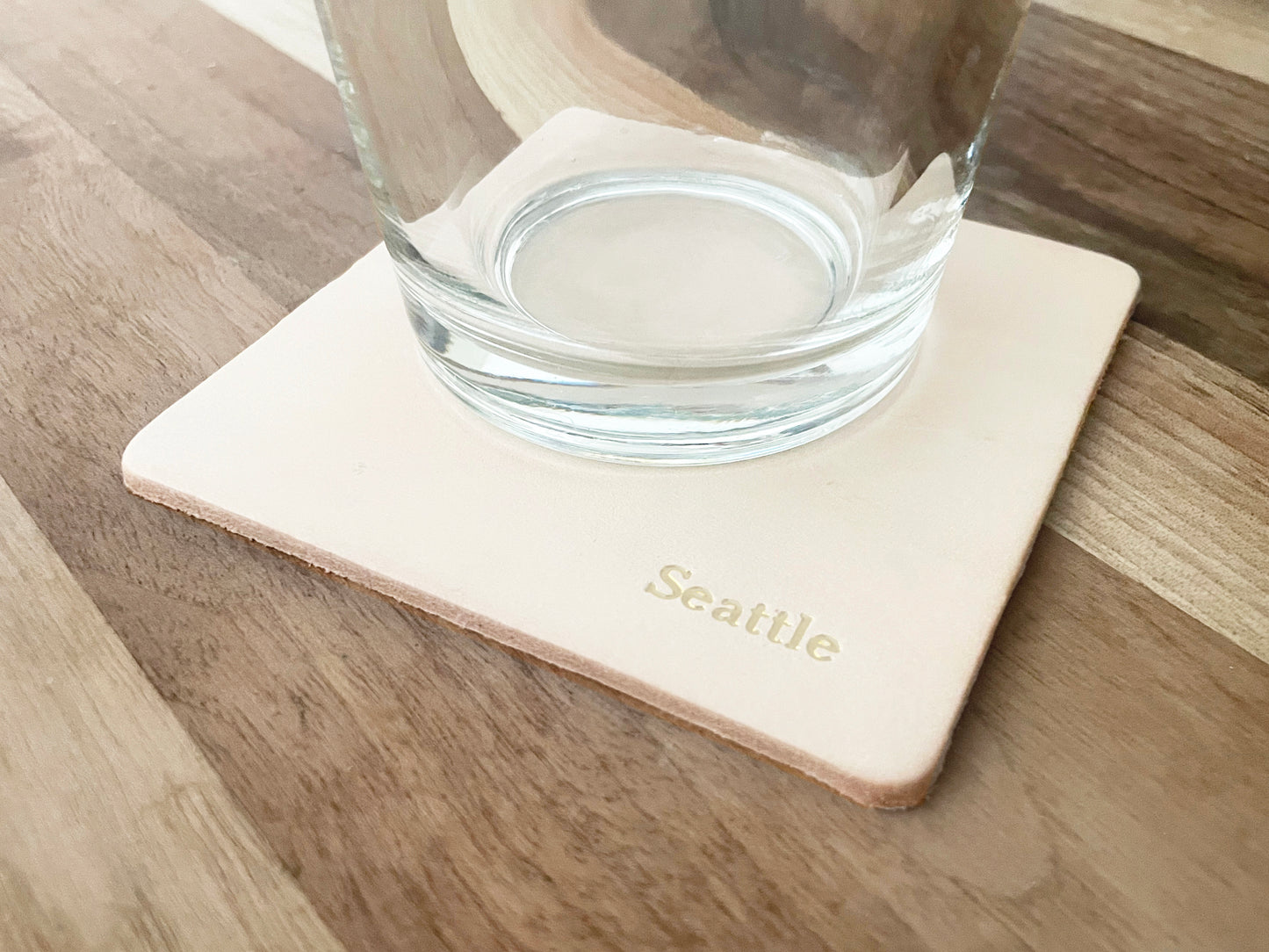 Custom Text Debossed Genuine Leather Beverage Coaster Set