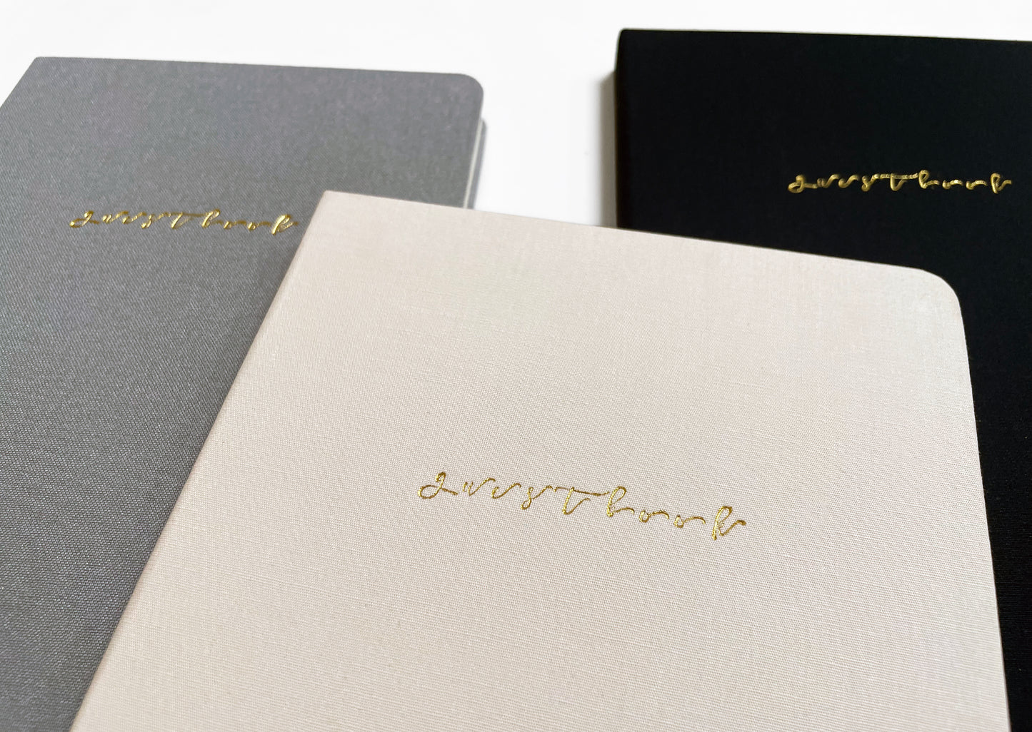 Blank Guestbook Foil Embossed Linen Notebook | Neutral Tones