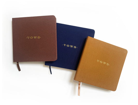 Wedding Vows Foil Embossed Square Linen Notebook | Navy Blue & Browns