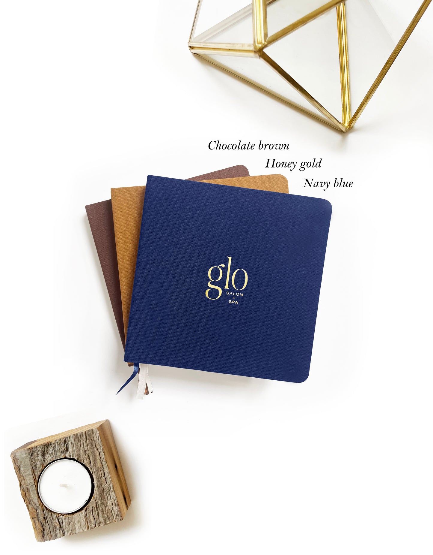 Custom Logo Foil Embossed Square Linen Notebooks | Navy & Browns