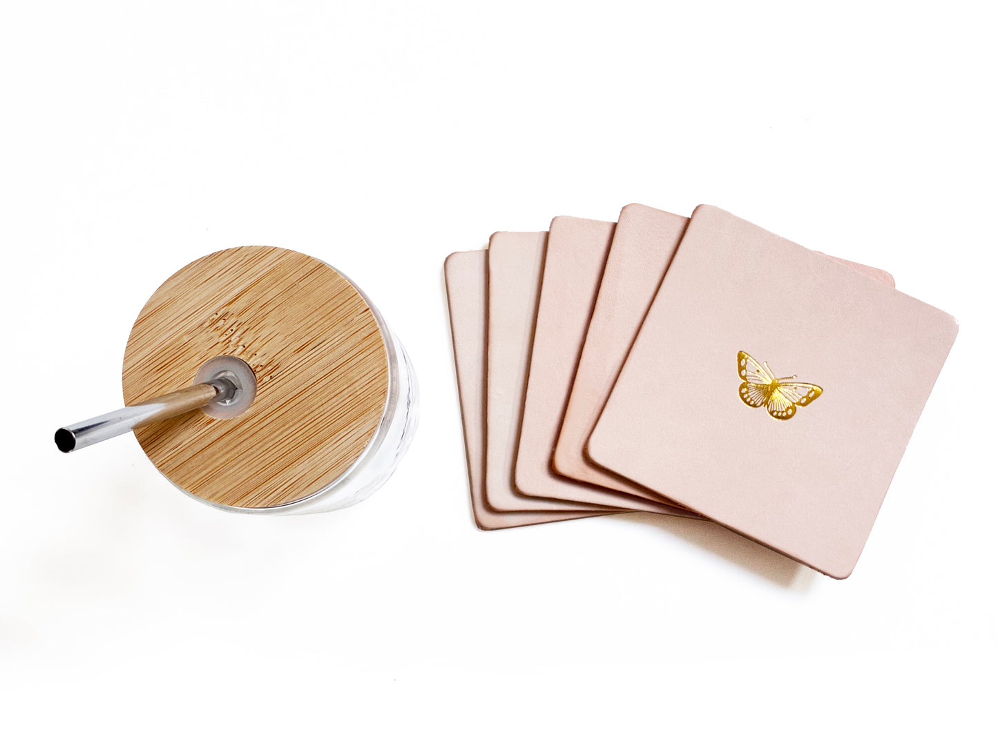 Butterfly Embossed Leather Coaster Set | Nature Coasters