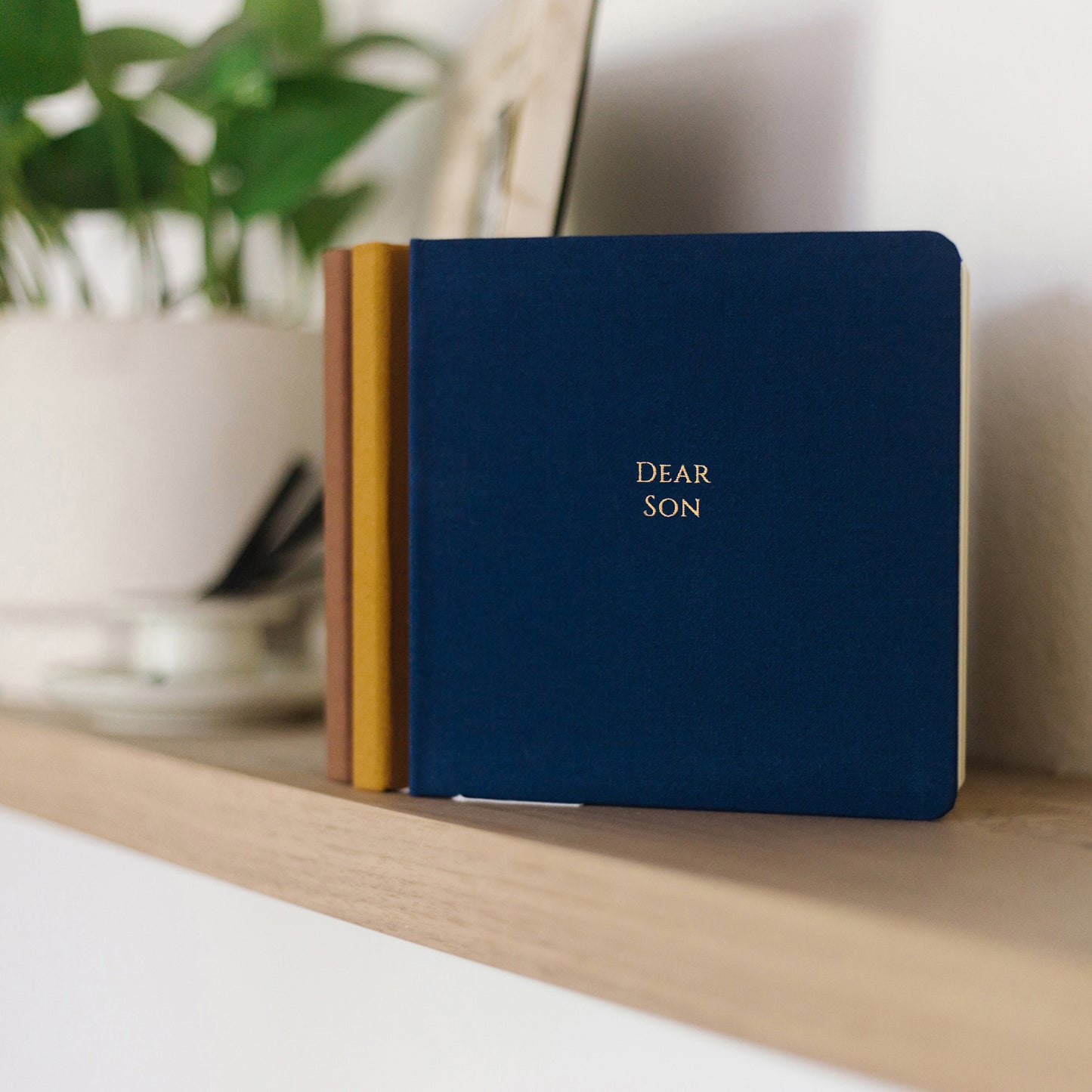 Dear Son Foil Embossed Square Linen Notebook | Gold on Navy Blue