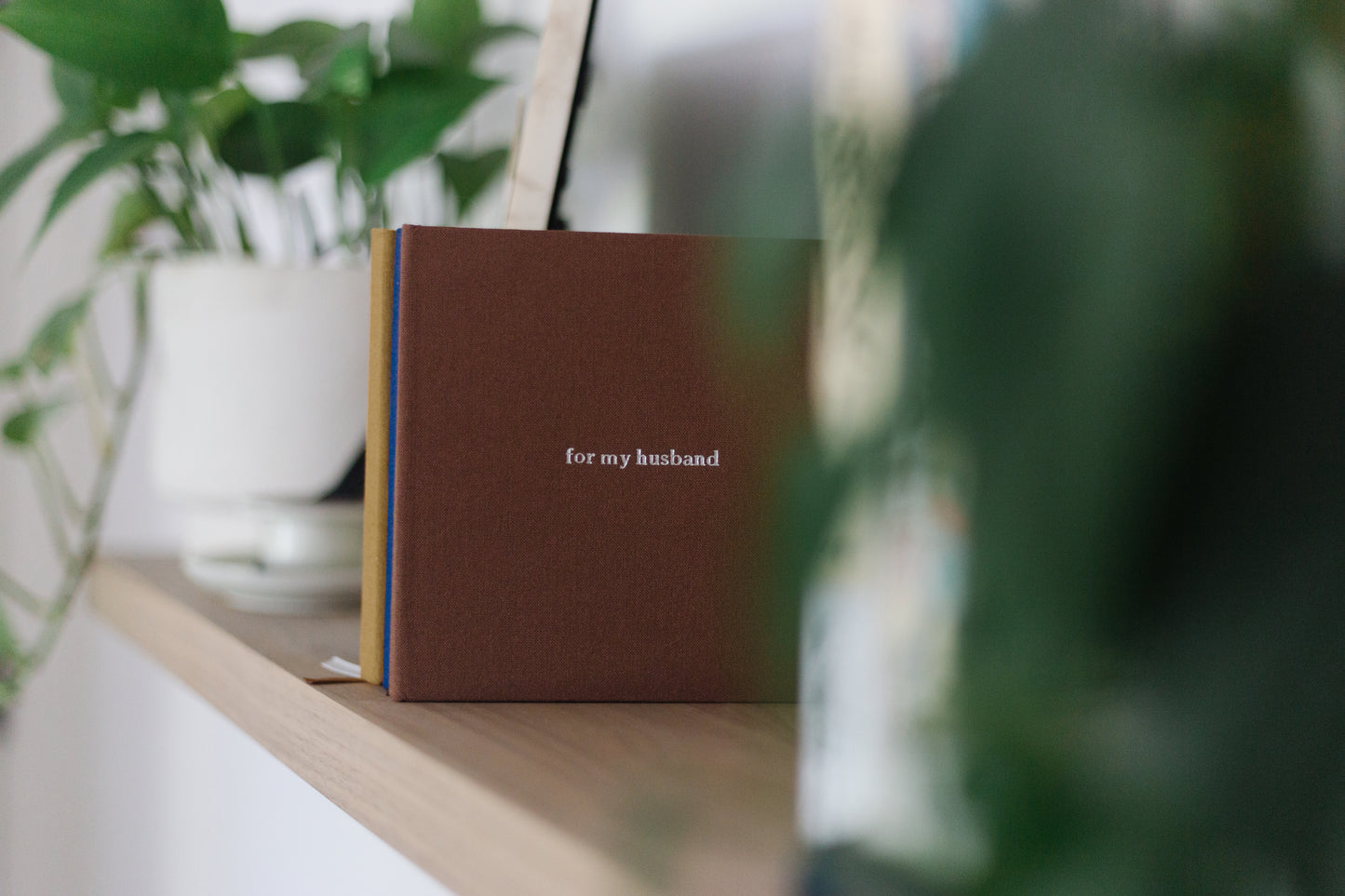 Custom Text Foil Embossed Square Linen Notebook | Navy & Browns