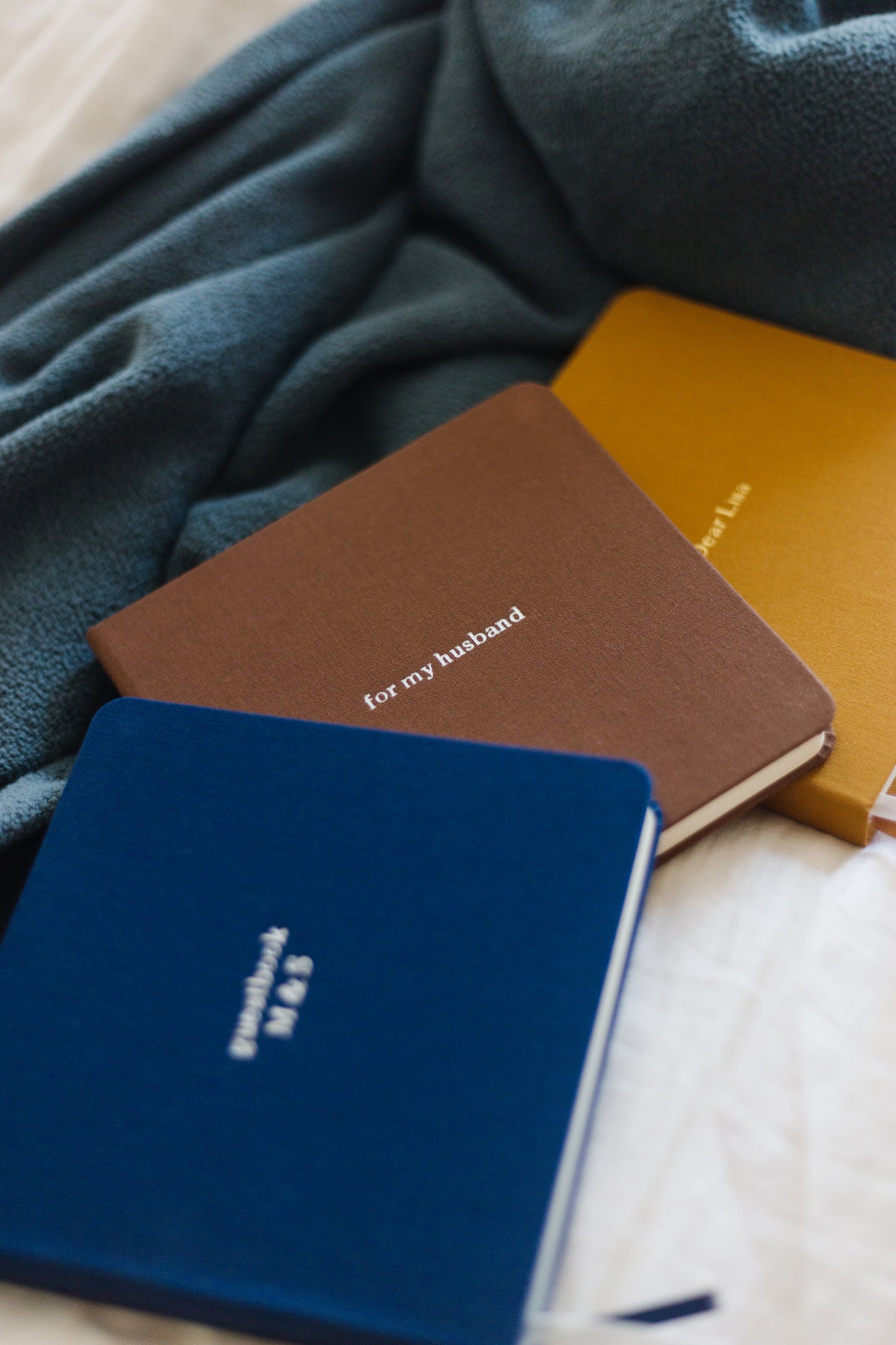 Custom Text Foil Embossed Square Linen Notebook | Navy & Browns