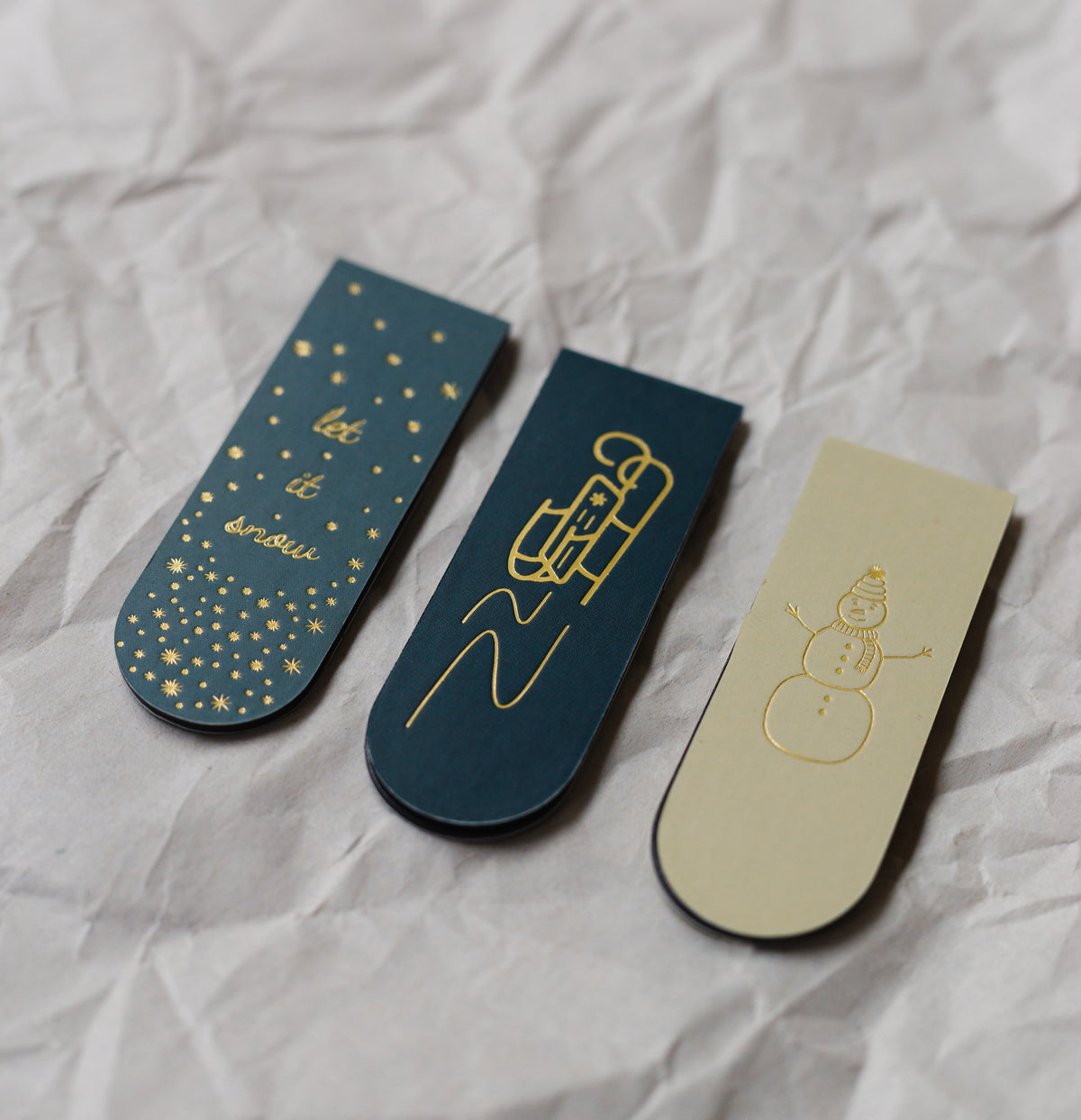 Let it Snow Gold Foil Magnetic Bookmark Trio | Cozy Gift