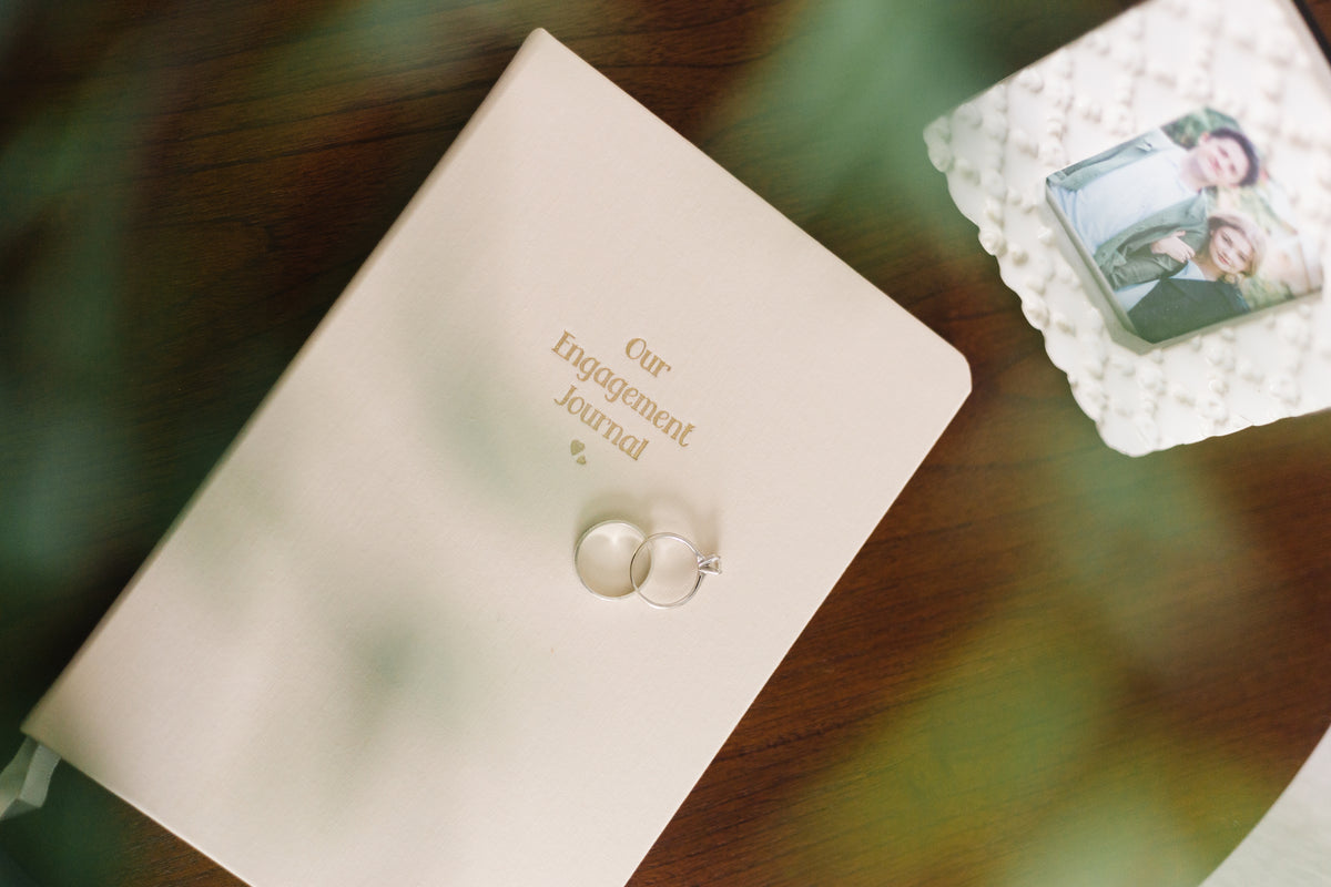 Engagement Journal Foil Embossed Linen Notebook | Gold & Cream