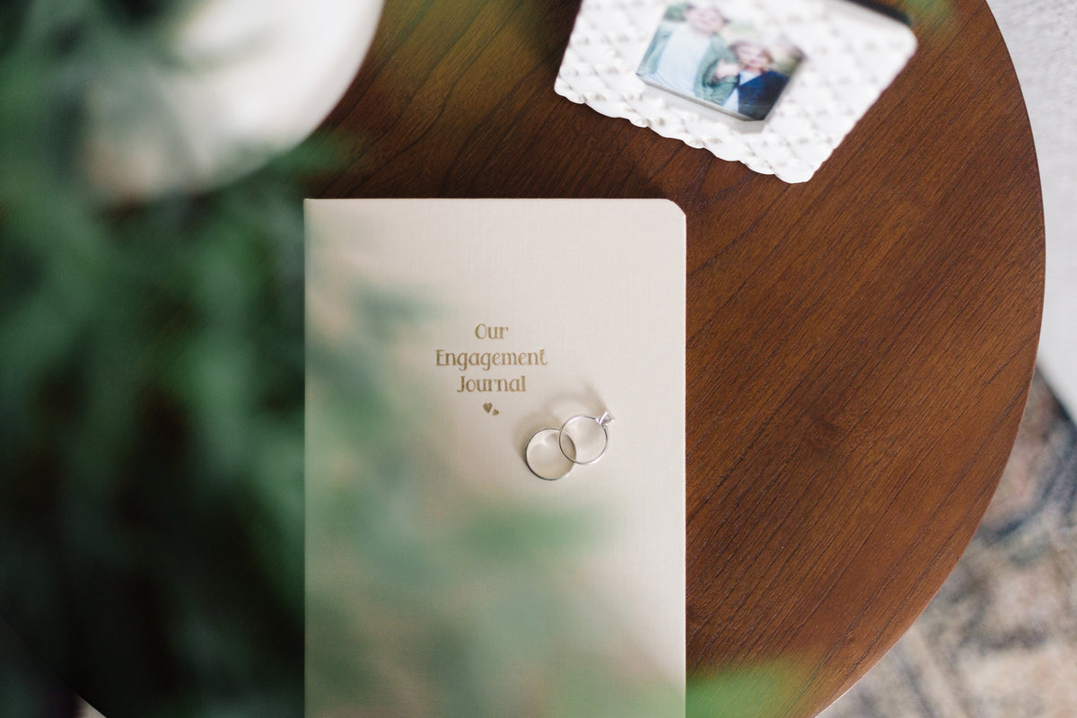 Engagement Journal Foil Embossed Linen Notebook | Gold & Cream