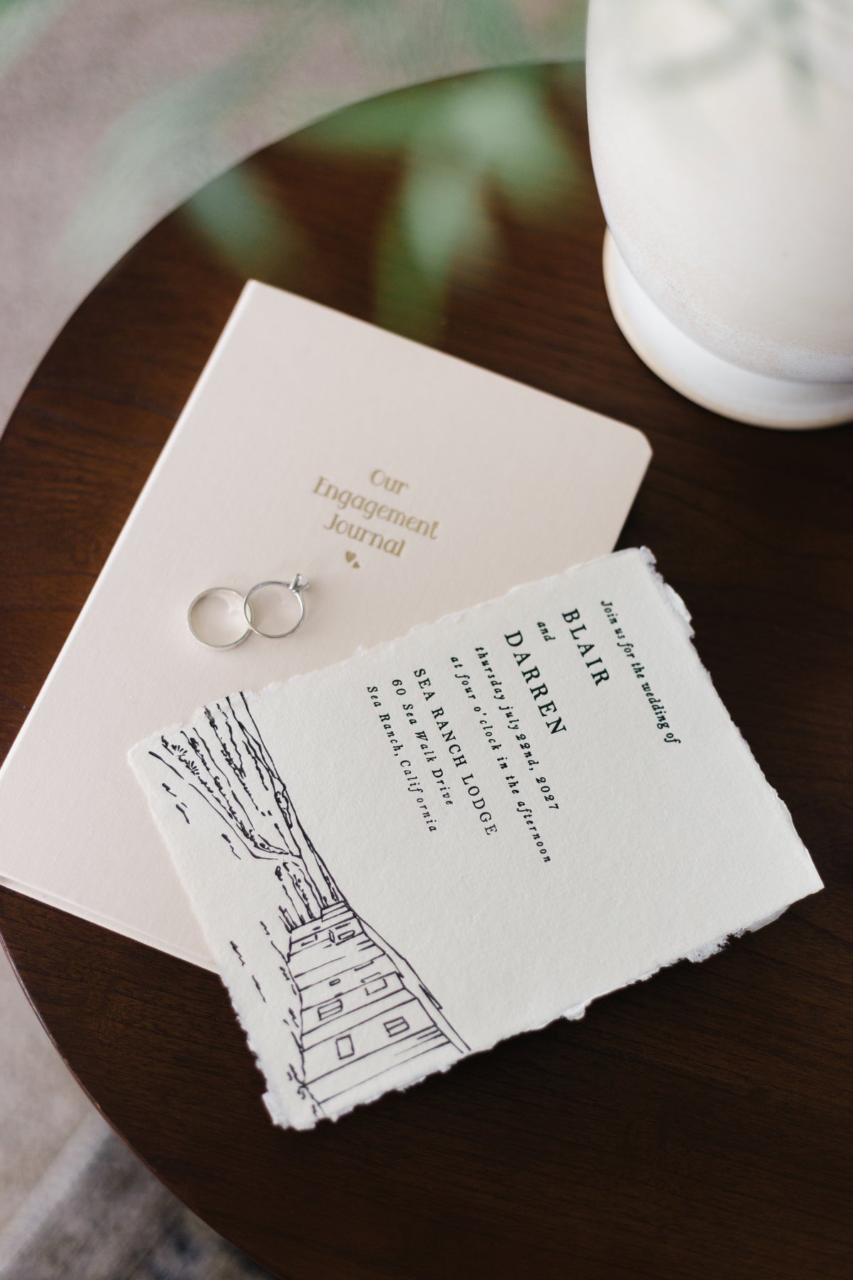 Engagement Journal Foil Embossed Linen Notebook | Gold & Cream